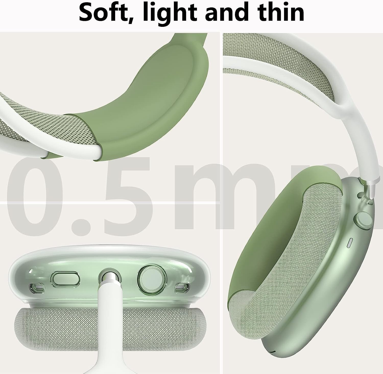 Silicone Case Cover for Airpods Max Headphones, Clear Soft TPU Ear Cups Cover/Ear Pad Case Cover/Headband Cover for Airpods Max, Transparent Accessories Silicone Protector for Apple Airpods Max, Green  MINDRESY   