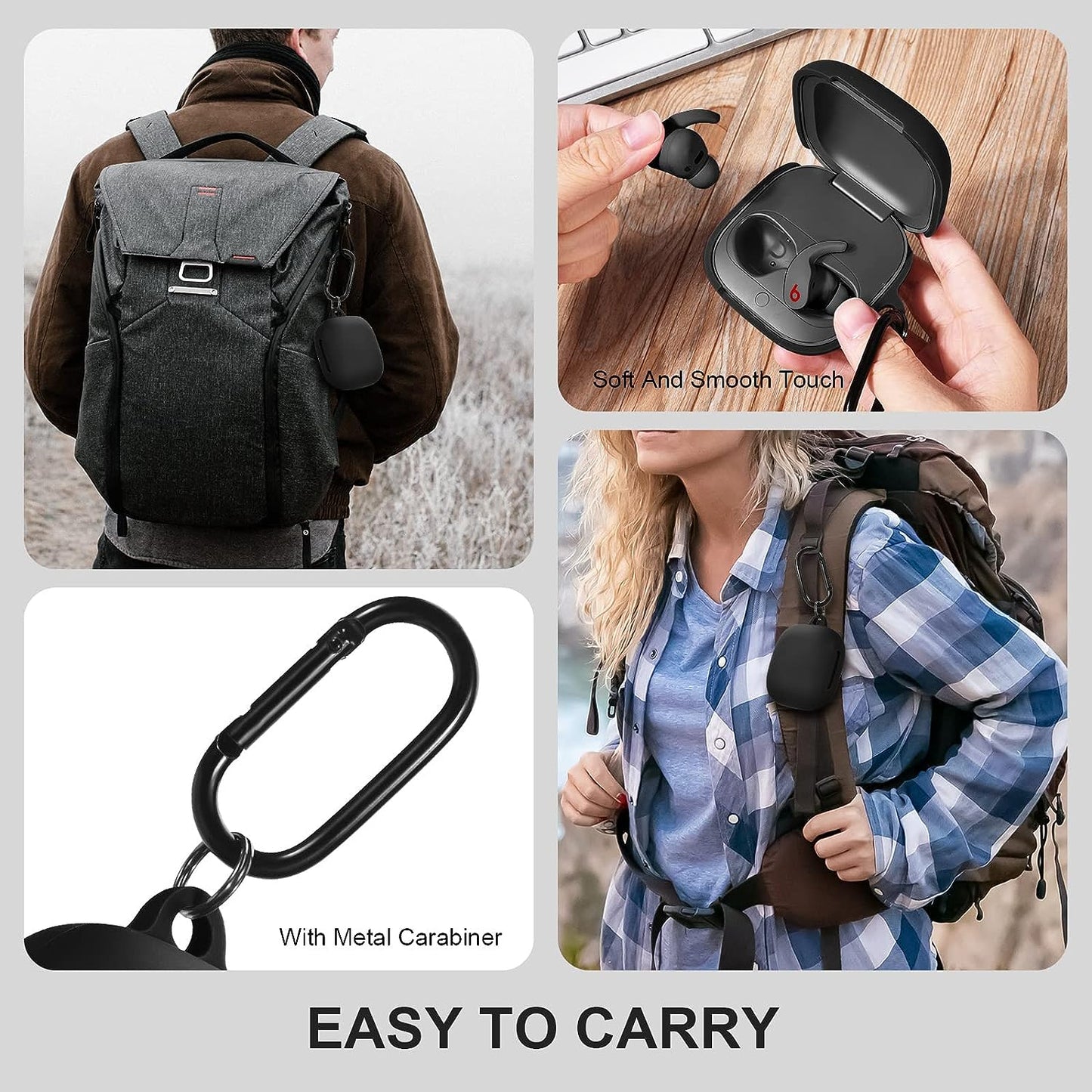 Beats Fit Pro Case Cover, AIRSPO Soft Silicone Case for Beats Fit Pro 2021 Shockproof Beats Fit Pro Earbuds Case Cover with Keychain (Black)  AIRSPO   