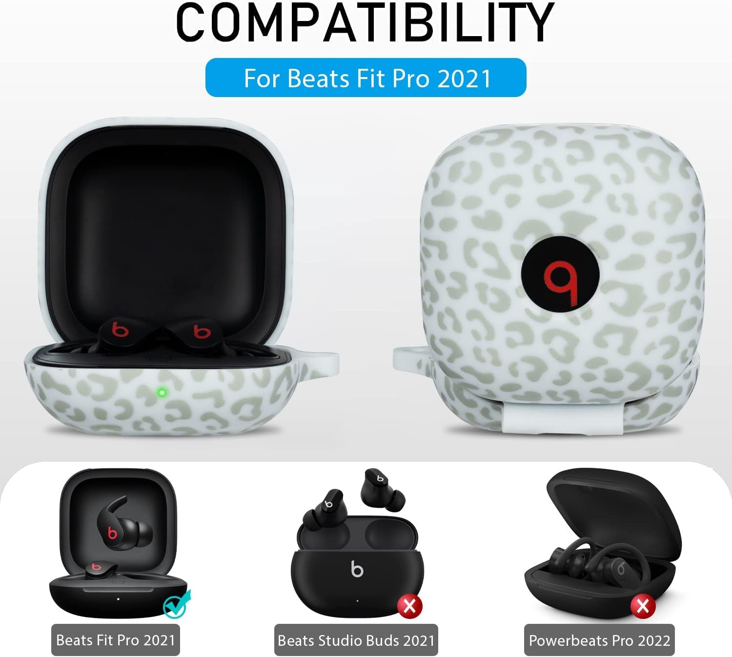 Beats Fit Pro Case Cover, Gawnock Soft Silicone Leopard Print Case for Apple Beats Fit Pro 2021 Shockproof Protective Earbuds Case with Keychain for Women Girl (Light Green Leopard/Cheetah)  Gawnock   