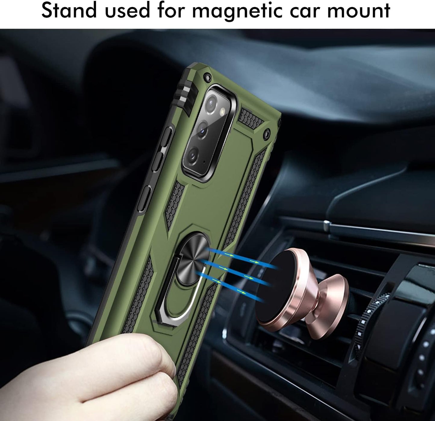 Meifei Galaxy Note 20 Case, Samsung Galaxy Note 20 Case, Military Grade 360 Degree Rotating Metal Ring Holder Kickstand Protective Phone Cover Case for Samsung Galaxy Note 20 5G, Green  Meifei   