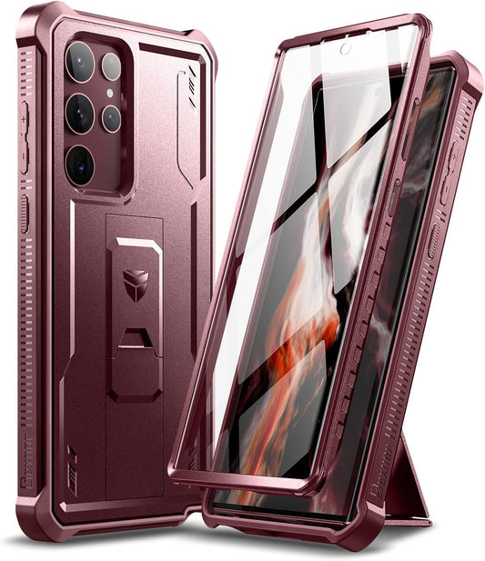 Dexnor for Samsung Galaxy S22 Ultra Case, [Built in Screen Protector and Kickstand] Heavy Duty Military Grade Protection Shockproof Protective Cover for Samsung Galaxy S22 Ultra 5G,Maroon Red  Dexnor   