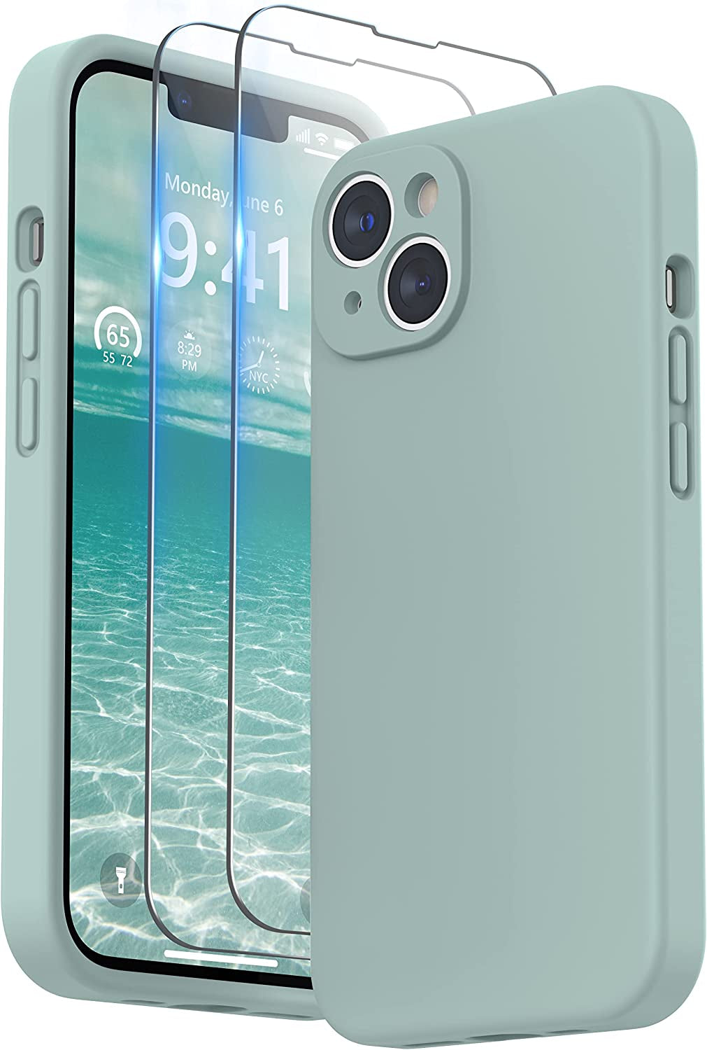 SURPHY Compatible with Iphone 14 Case with Screen Protector (Camera Protection + Soft Microfiber Lining) Liquid Silicone Phone Case 6.1 Inch 2022, Brown  SURPHY Succulent  