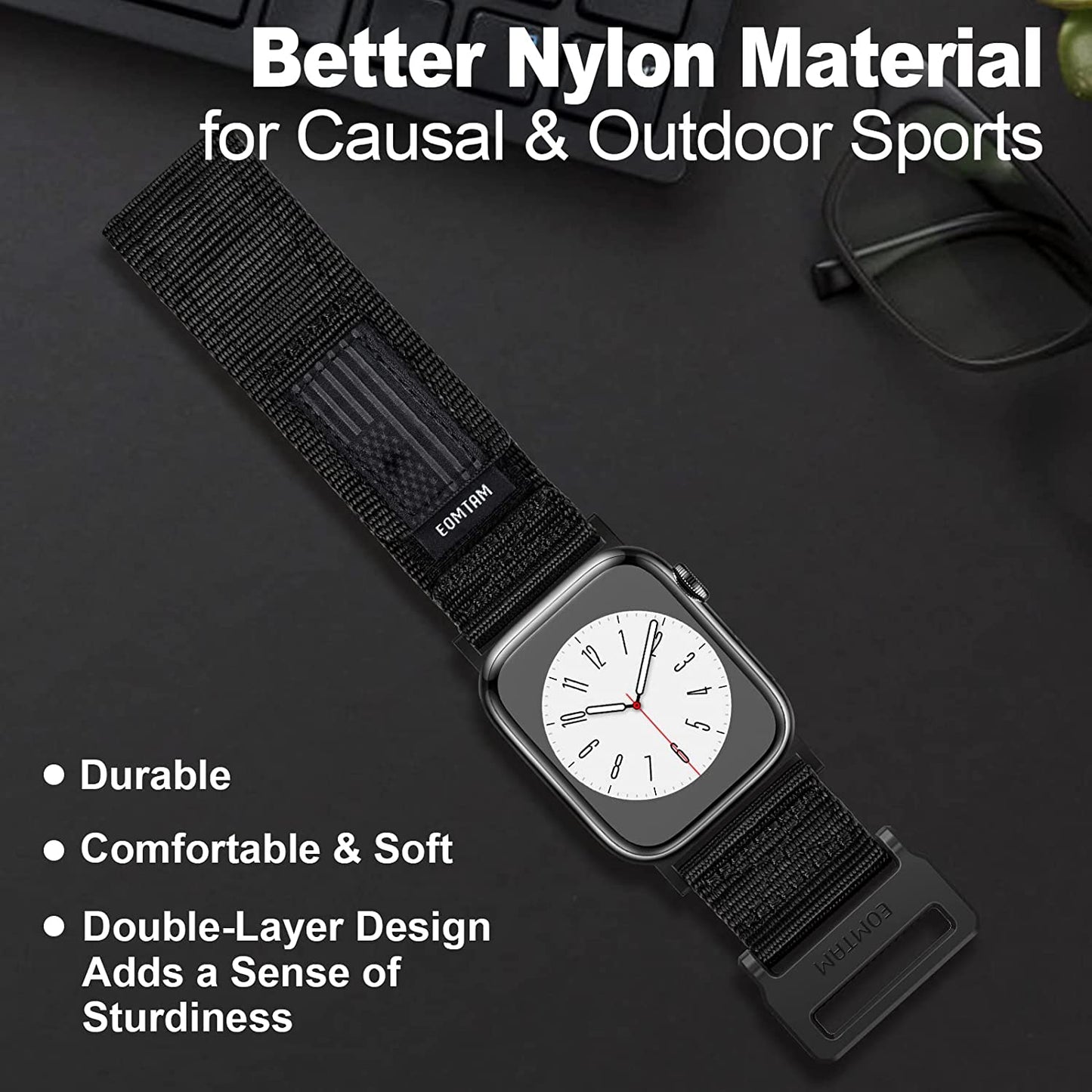 EOMTAM Width 30MM Men Soft Nylon Strap for Apple Watch Band Ultra 49Mm 45Mm 44Mm 42Mm 41Mm 40Mm 38Mm, Rugged Sport Woven Adjustable Wristband for Iwatch Series 8 SE 7 6 5 4 3  EOMTAM   