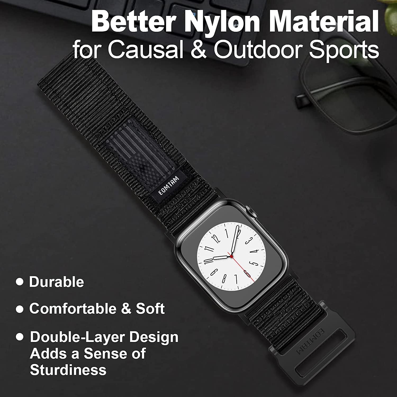 EOMTAM Width 30MM Men Soft Nylon Strap for Apple Watch Band Ultra 49Mm 45Mm 44Mm 42Mm 41Mm 40Mm 38Mm, Rugged Sport Woven Adjustable Wristband for Iwatch Series 8 SE 7 6 5 4 3  EOMTAM   