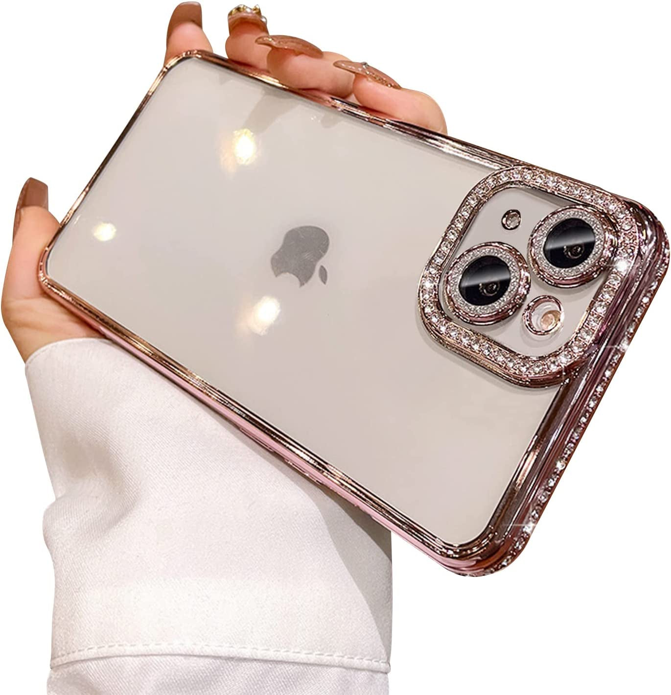 Fycyko Compatible with Iphone 14 plus Case with Glitter Diamond Camera Protector,Bling Clear Cute Phone Case Shockproof Sparkle Len for Iphone 14 plus 6.7''-Purple  Fycyko Pink  