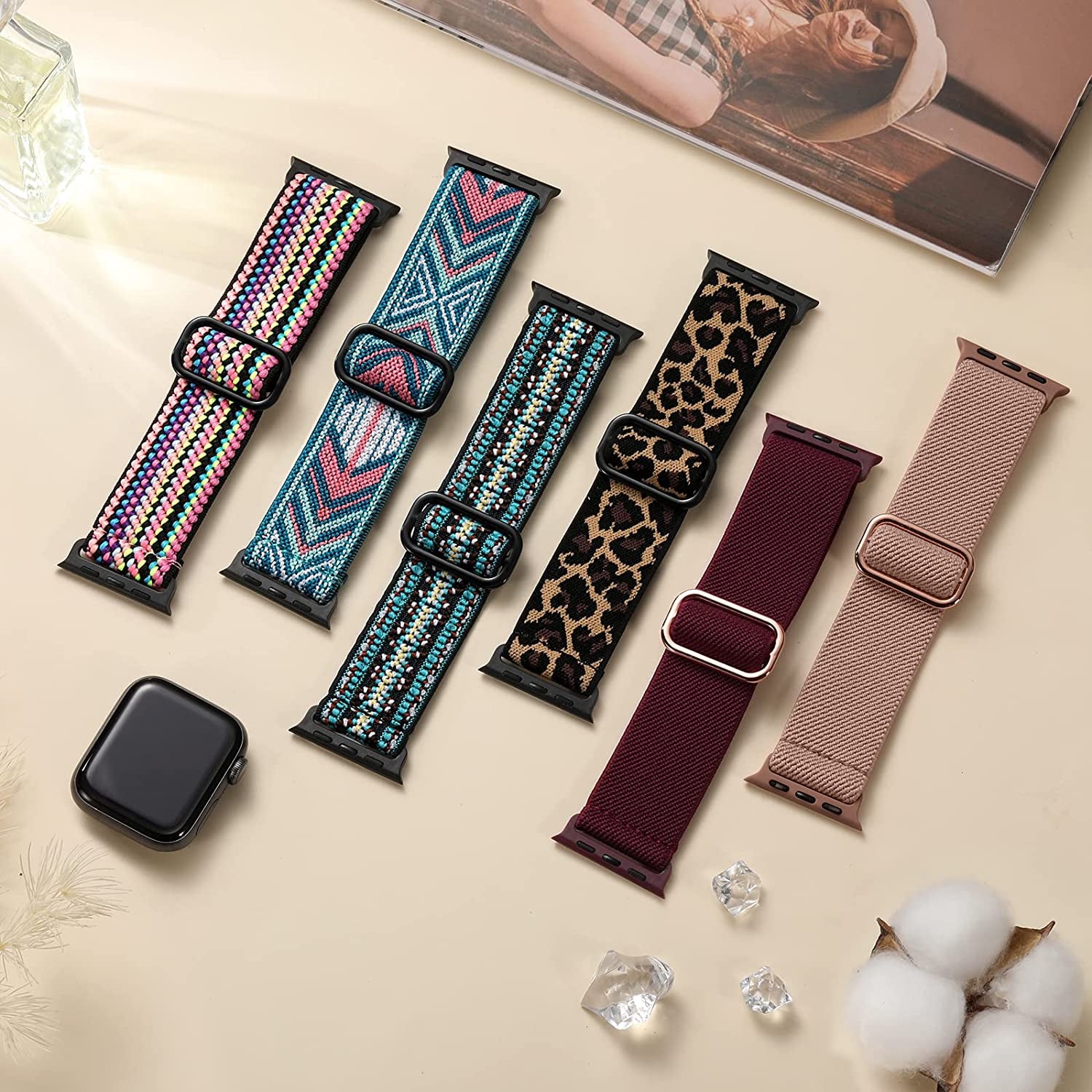 Maledan 10 Pack Stretchy Solo Loop Compatible with Apple Watch Band 38Mm 40Mm 41Mm 42Mm 44Mm 45Mm 49Mm Women Men, Soft Nylon Elastic Braided Strap Wristbands for Iwatch Series Ultra/8/7/6/5/4/3/2/1/Se  Maledan   