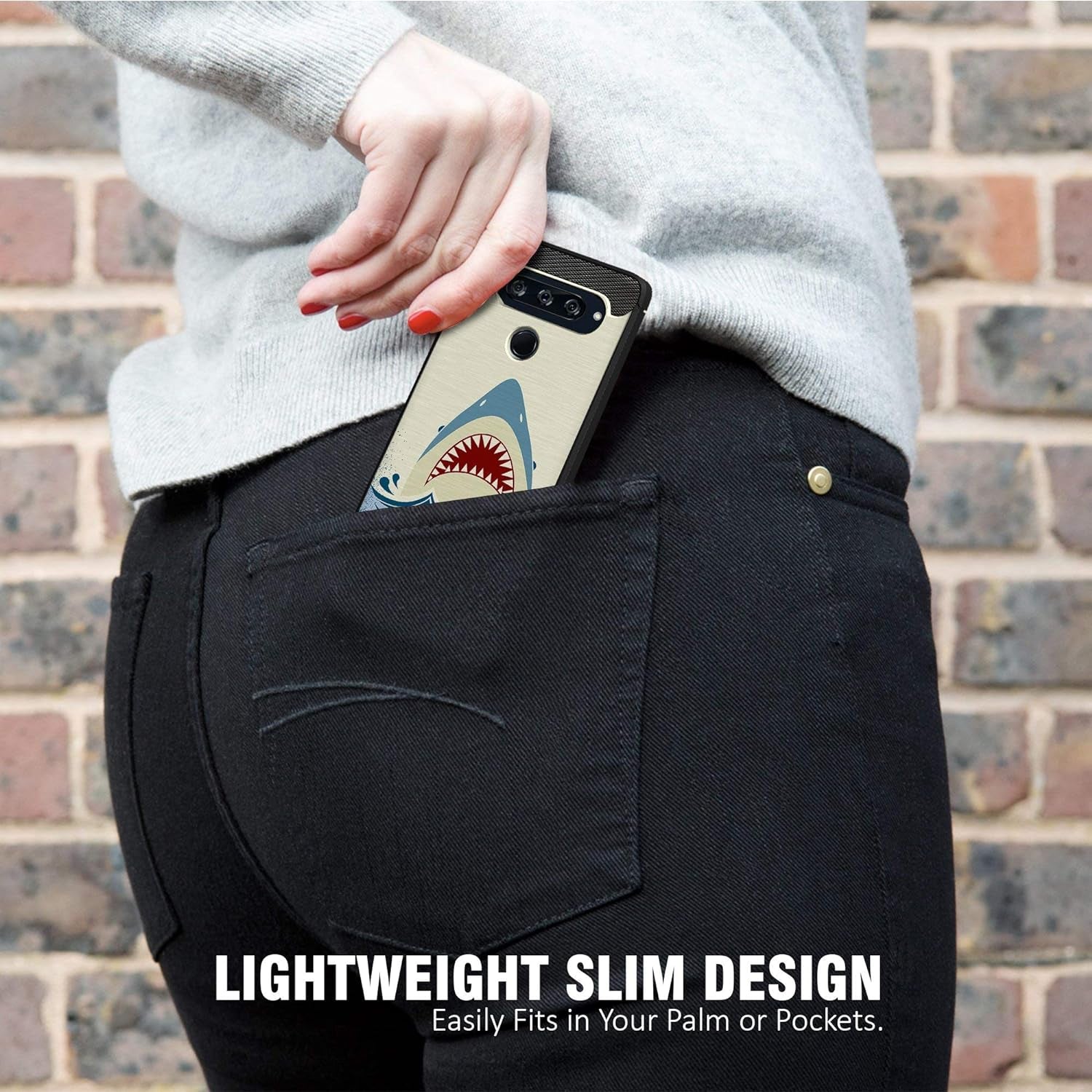 Casesondeck Case Compatible with LG V40 Thinq, Slim Precise Fit TPU Case, Scratch Protection and Unique Design (Shark Attack)  CasesonDeck   