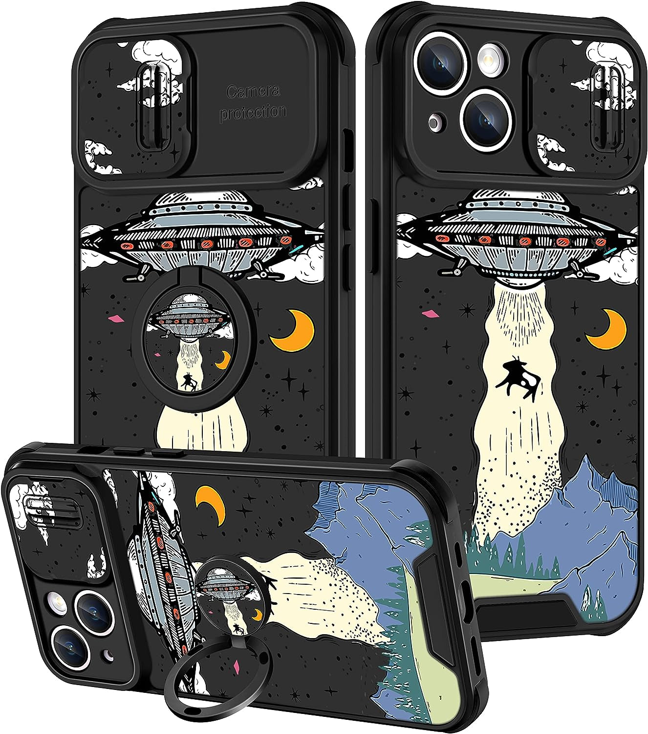 Goocrux (2In1 for Iphone 14 plus Case for Girls Women Kawaii Cartoon Girly Phone Cover Cute Unique Design with Slide Camera Cover+Ring Holder Pink Rainbow Cases for Iphone 14Plus 6.7 Inch  Goocrux Universe  