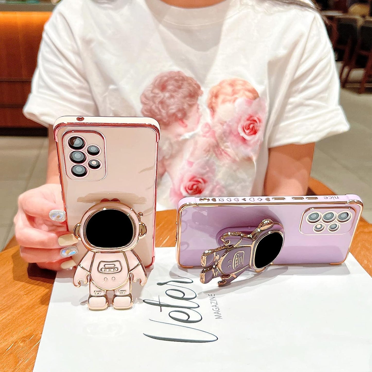 Phylla Samsung Galaxy A53 5G 6.5" Phone Case Luxury Plating Astronaut Stand Holder Case with Camera Protection Cute Love Heart Side Small Pattern Soft Silicone Shockproof Kickstand Bumper (Purple)  phylla   