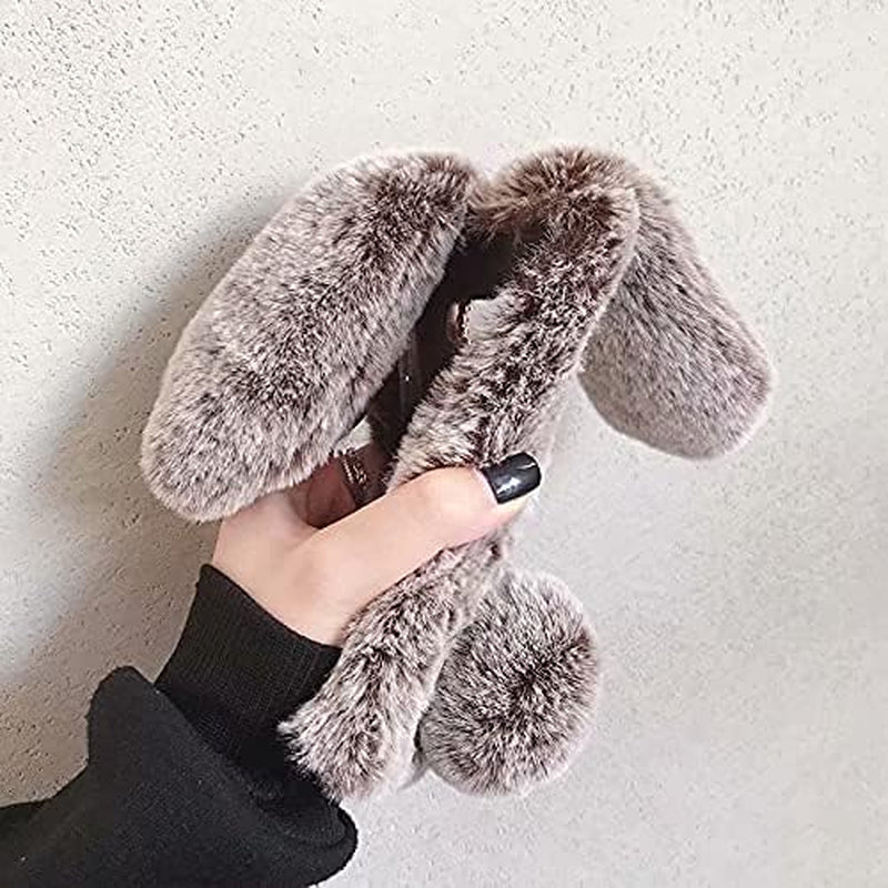 Fluffy Bunny Ear Phone Case for Sony Xperia XZ Premium, Warm Smooth Rabbit Fur Cover with Sparkly Diamond, TPU Soft Phone Shell Protective Case, Anti-Shock Sony Xperia XZ Premium Case for Girls  KUSEZJK   
