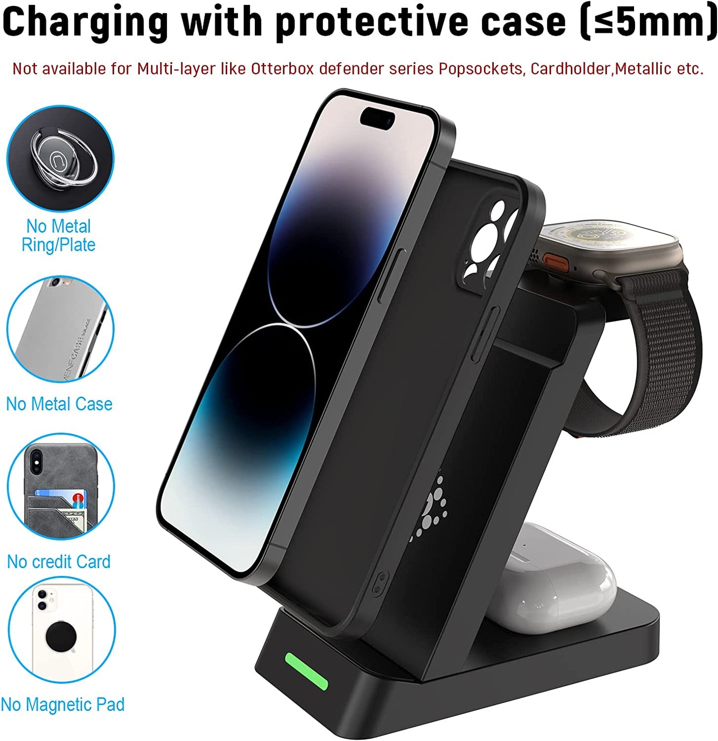 Wireless Charging Station for Apple Products 3 in 1 Wireless Charger Stand Compatible with Apple Watch Ultra 8 7 SE 6 5 4 Airpods Pro Iphone 14 13 12 11 Pro Max Multiple Devices Wireless Charger Dock  SHENZHEN TIANYIN ELECTRONICS CO LTD   