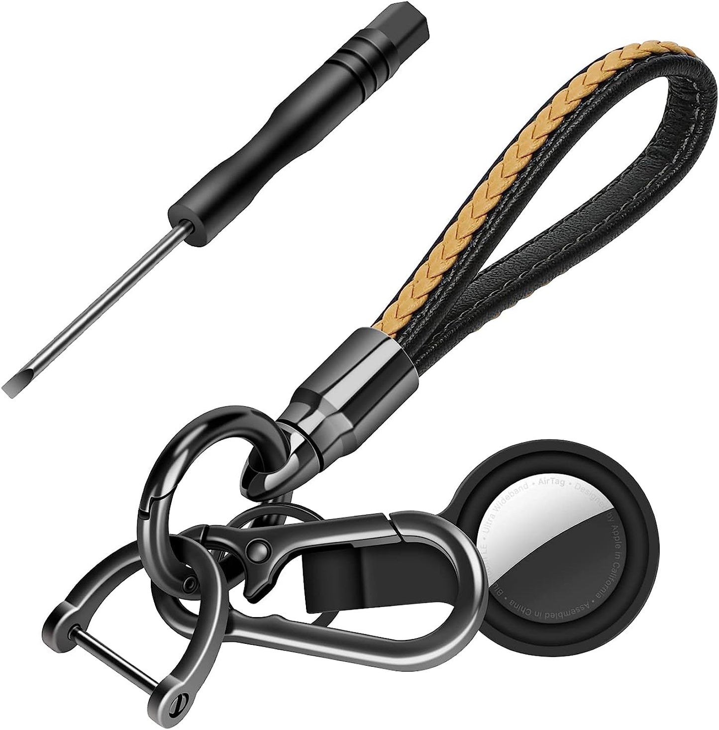 ZUOYOUZ Car Keychain with Airtag Case, Universal Fob Keychain Accessories, Key Chain Holder as Christmas Gift for Women, Men  ZUOYOUZ Black Yellow  