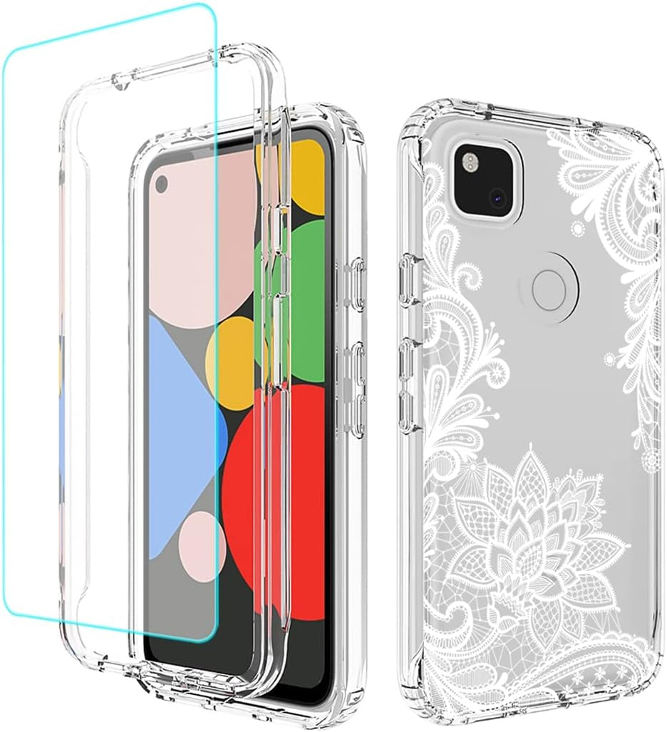 Tothedu Phone Case for Google Pixel 4A (Not Fit 4A 5G) G025J Case with Tempered-Glass Screen Protector, Clear Full Body Protective Hard PC Shell TPU Bumper Cover Cases for Google Pixel 4A (Clear)  Tothedu Mandala  