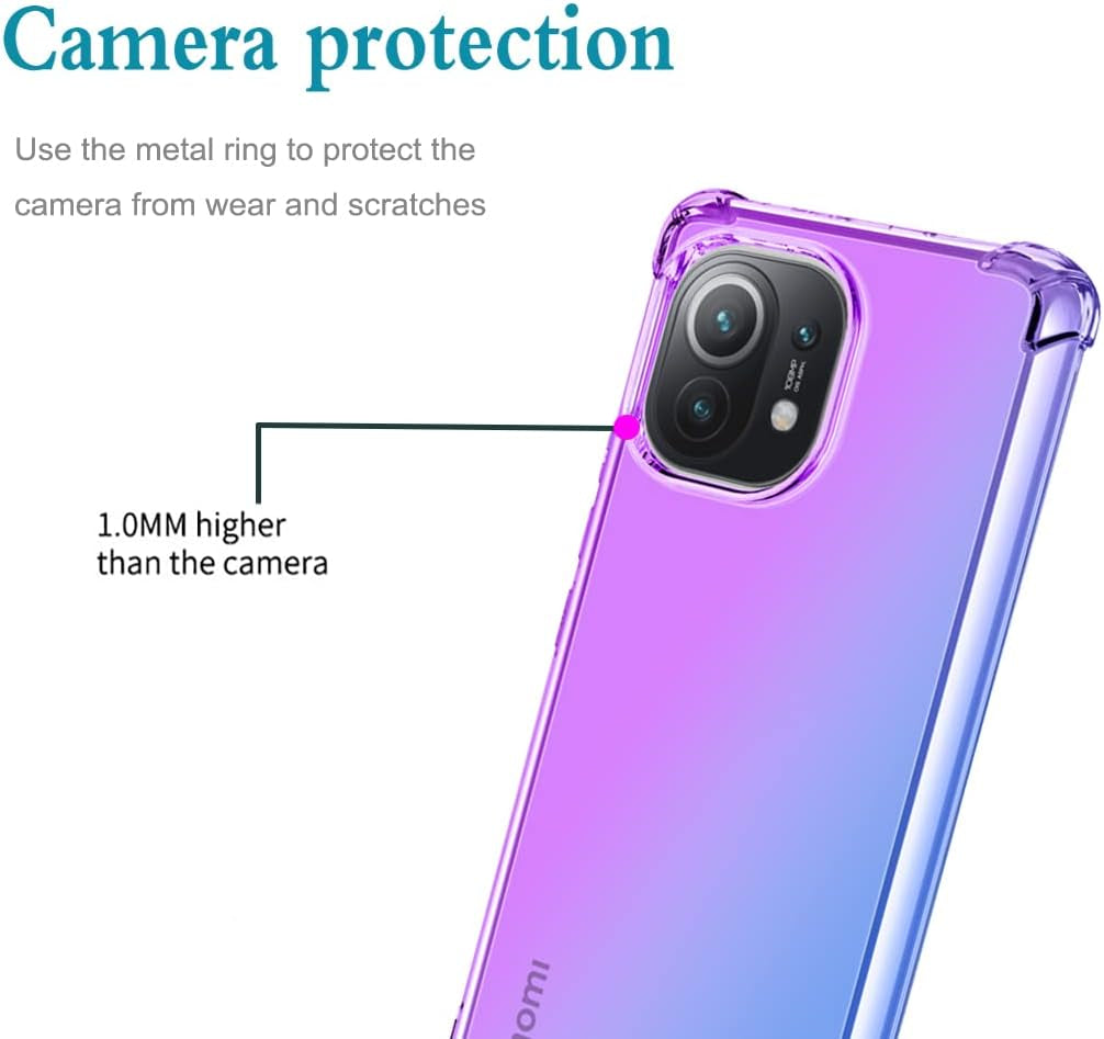 Vokuha for Xiaomi 11 5G Case, M2011K2C Case, Cute Clear Gradient Slim Shockproof Soft Flexible TPU Back Phone Protective Cover for Xiaomi Mi 11 5G (Purple/Blue)  Vokuha   