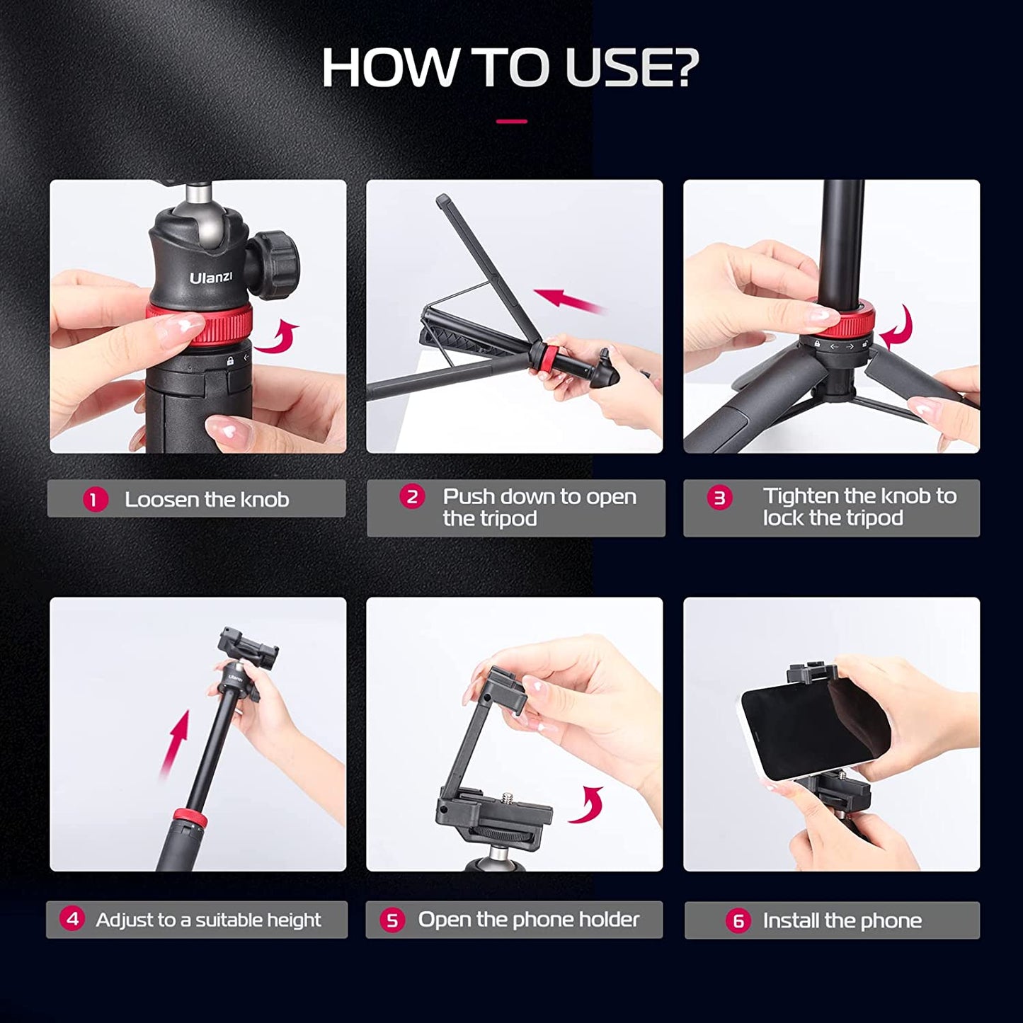 ULANZI MT-44 Extendable Phone Tripod, 59" Selfie Stick Phone Vlog Tripod Stand with 2 in 1 Phone Clip, 360° Ball Head Camera Tripod for Iphone Sony Canon Gopro, Lightweight for Travel  ULANZI   