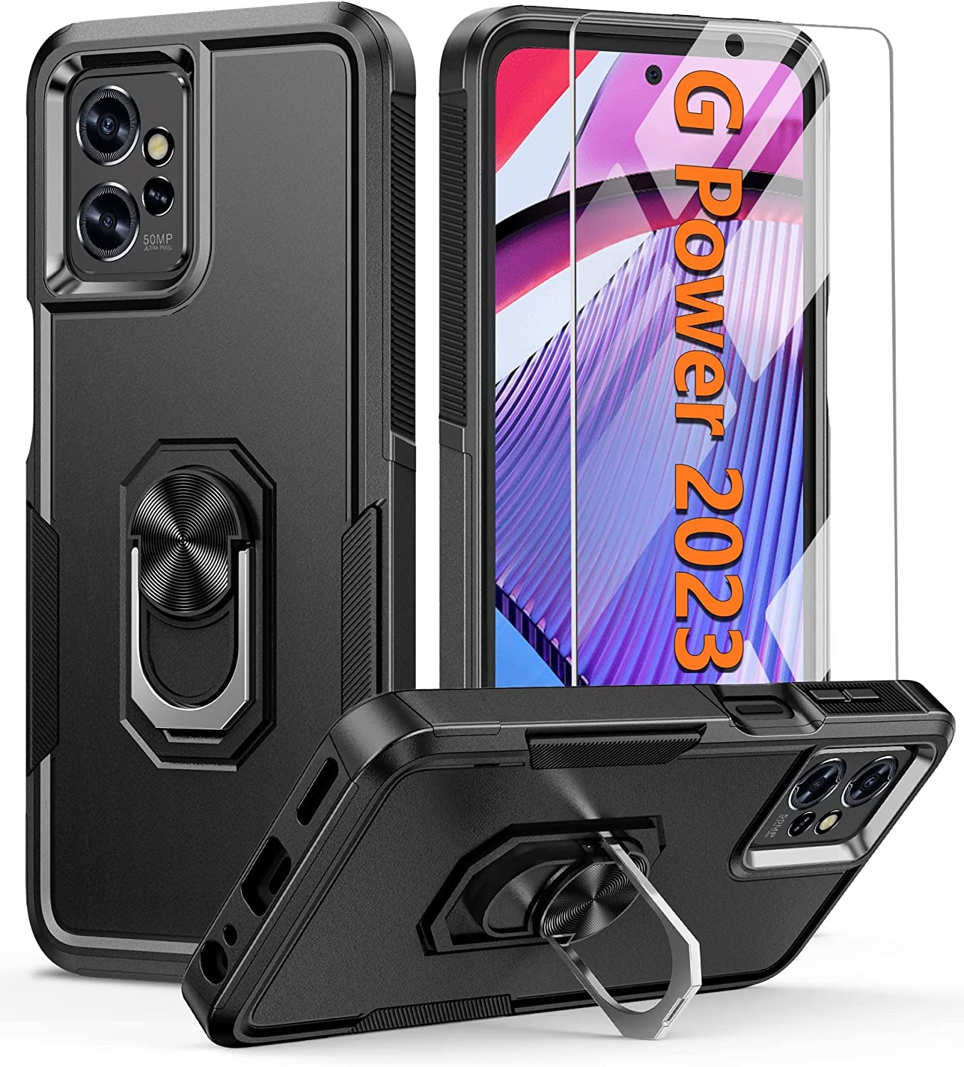 FNTCASE for Motorola Moto G-Power-5G 2023 Case: Moto G 5G 2023 Case Dual Layer Shockproof Protective Textured Design Cell Phone Cover Heavy Duty Rugged Tough Back Hardshell Hybrid Slim Basic Case  FNTCASE Z-Matte Black  