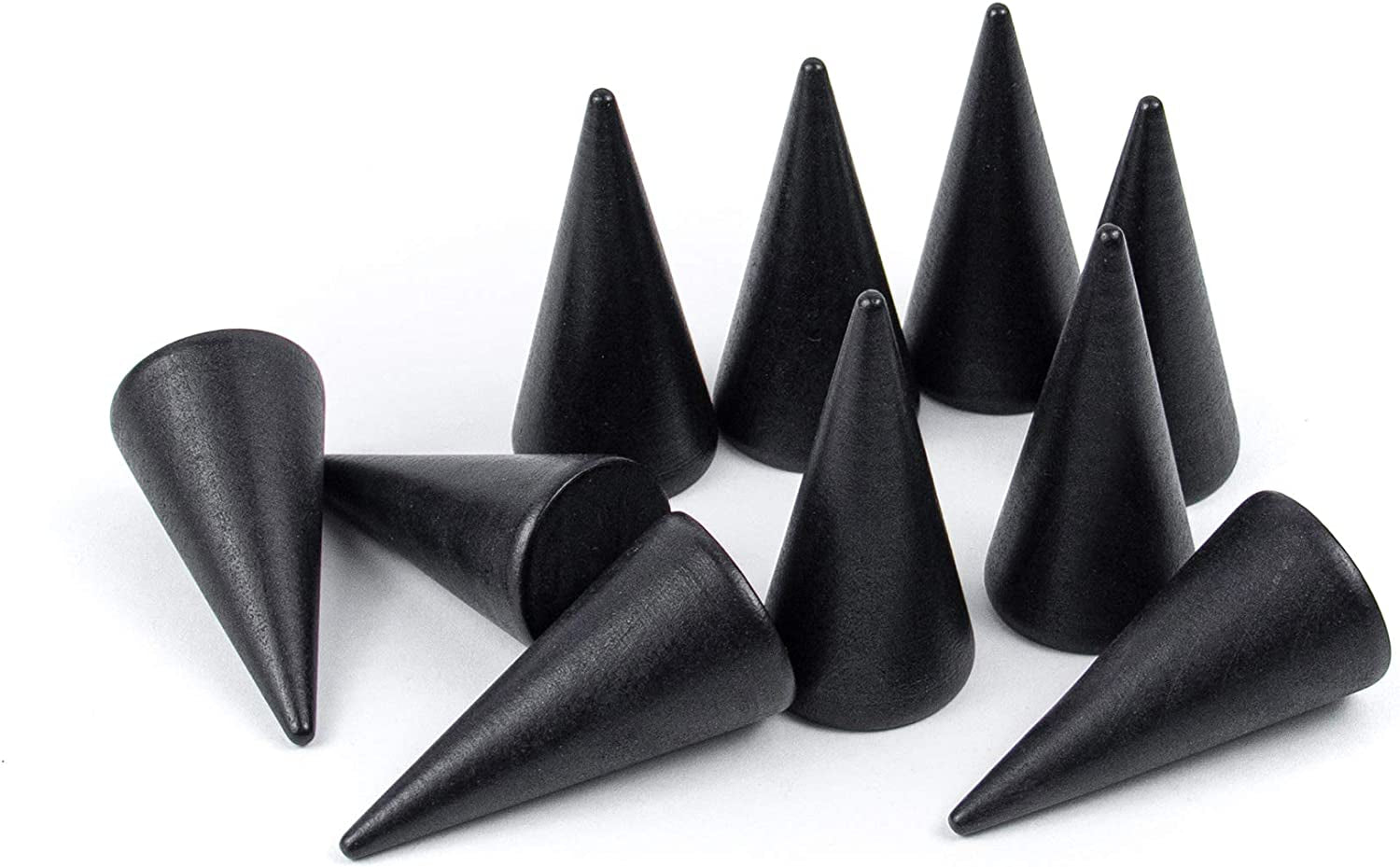 AUEAR, 10 Pack Small Natural Wooden Cone Ring Holder Finger Wood Jewelry Ring Display Stand Organizer DIY Craft (Tilted Shaped)  AUEAR Black Style C 