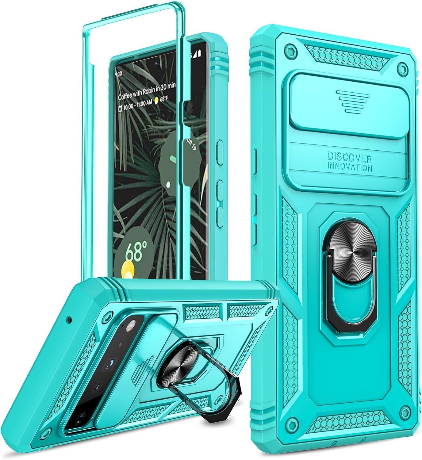 Leyi for Pixel 6 Pro Case: Google Pixel 6 Pro Case with Slide Camera Cover, 360 Full Body Military-Grade Phone Case with Kickstand for Pixel 6 Pro, Sea Blue  LeYi Mint  