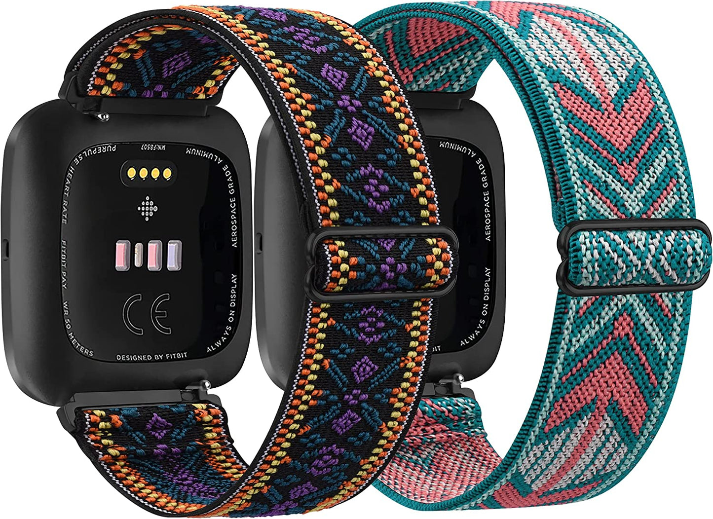 2 Pack Elastic Bands Compatible with Fitbit Versa 2 / Versa/Versa Lite/Versa SE for Women Men, Adjustable Nylon Sport Stretchy Wristband for Fitbit Versa/Versa 2 (Black+Leopard)  Meliya   