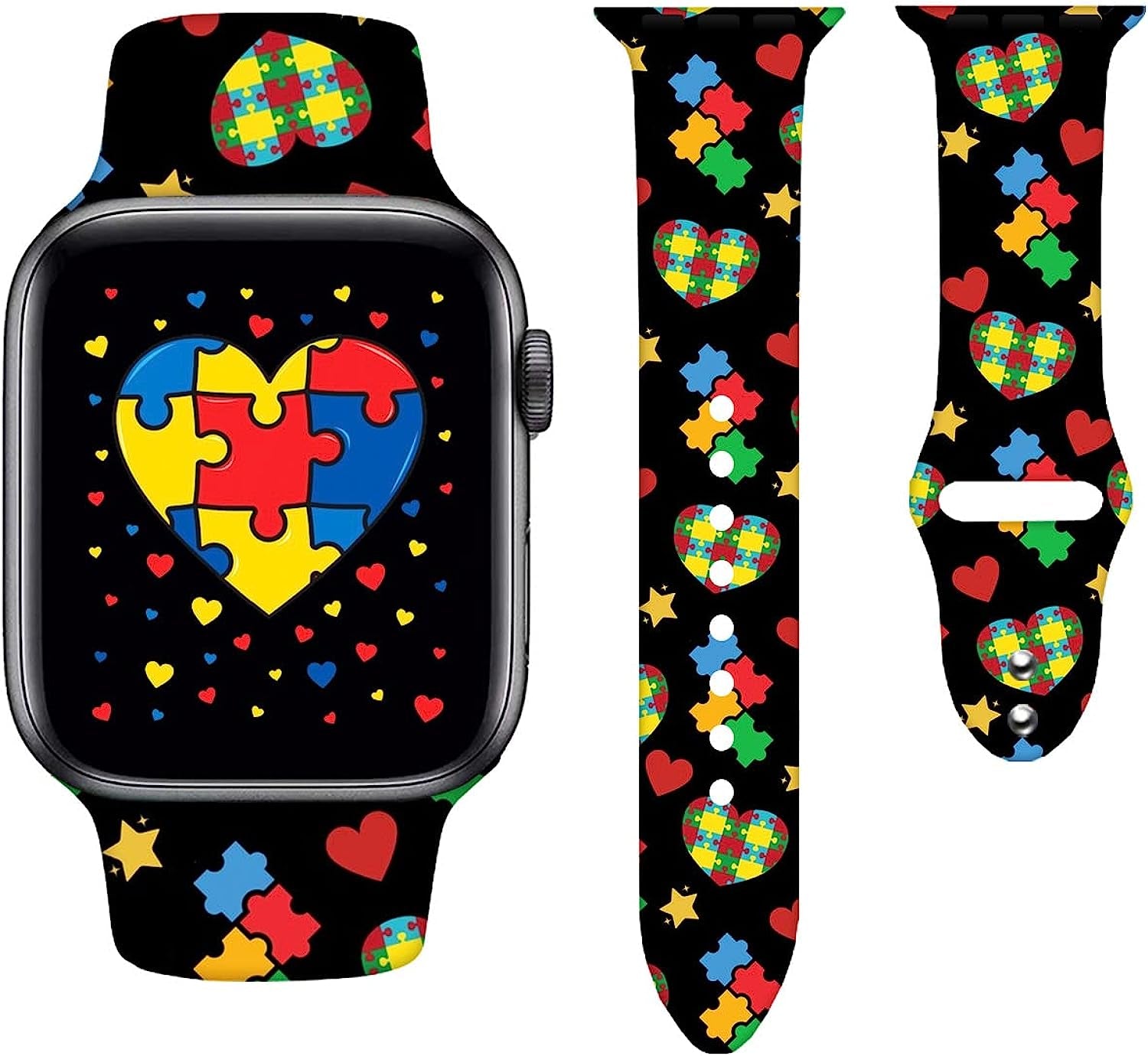 Watch Bands Compatible Apple Watch for Women Men, Adjustable Smart Watch Band Soft Silicone Wristbands Replacment Strap for Watch Series 7 6 5 4 3 2 1  OMGZBNACCC Heart Autism 38mm/40mm/41mm 