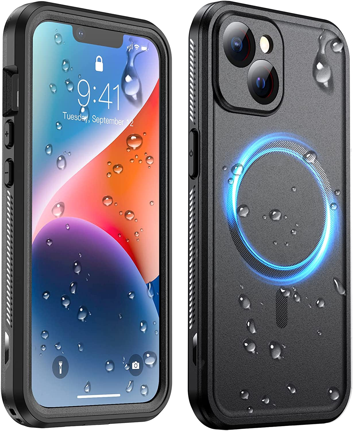 Temdan [Real 360 for Iphone 14 Pro Case Waterproof, Built-In 9H Tempered Glass Camera Lens & Screen Protection [14FT Military Dropproof][Full-Body Shockproof][Dustproof][Ip68 Underwater] Phone Case  Temdan Black-Mag iPhone 14 Plus 