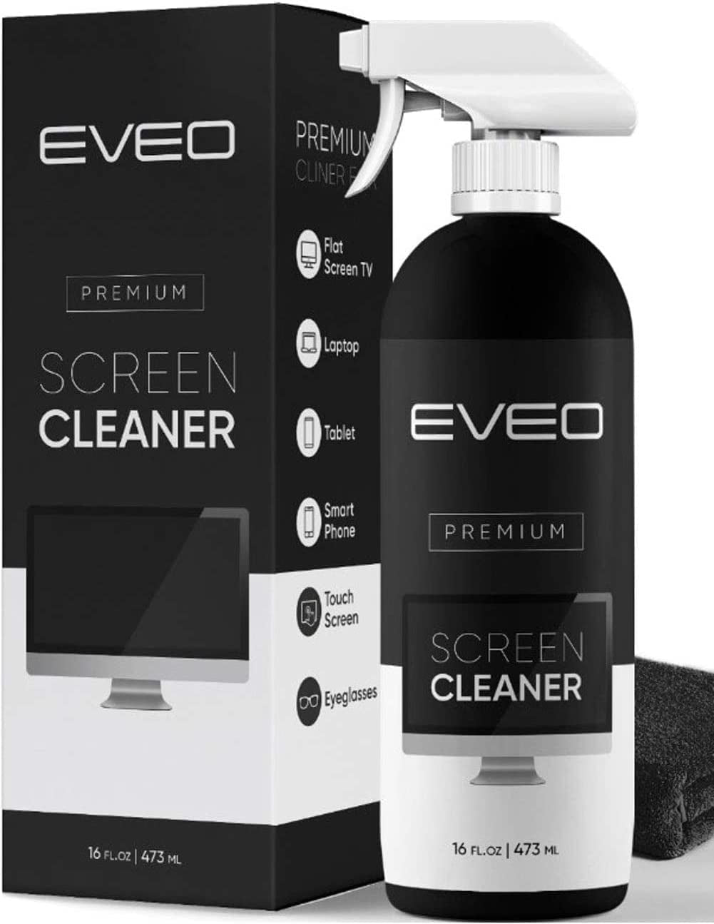 Screen Cleaner Spray (16Oz) - Large Screen Cleaner Bottle - TV Screen Cleaner, Computer Screen Cleaner, for Laptop, Phone, Ipad - Computer Cleaning Kit Electronic Cleaner - Microfiber Cloth Wipes  EVEO   