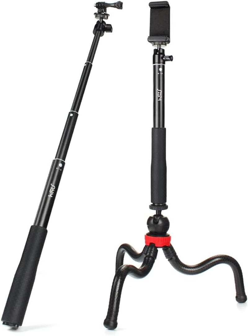 HSU Extendable Selfie Stick, Waterproof Hand Grip with Octopus Tripod Stand for Gopro Hero 11/10/9/8/7/6/5/4, Handheld Monopod Compatible with Cell Phones, AKASO Campark and Other Action Cameras  HSUTECH   