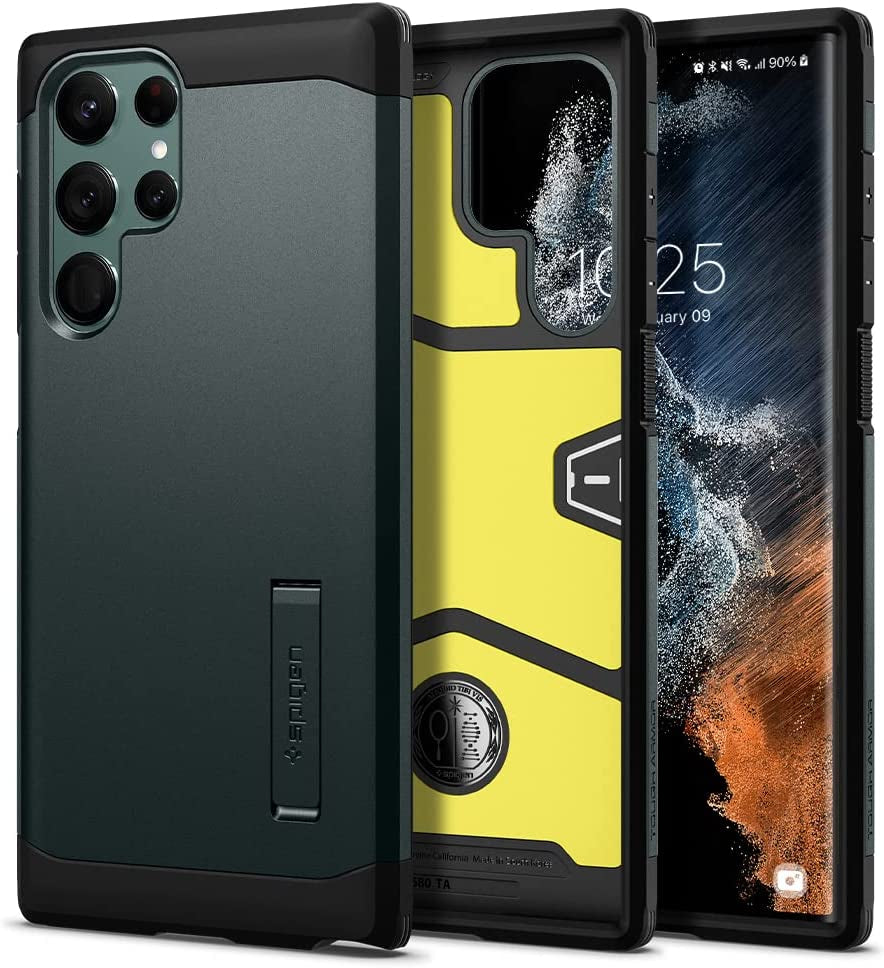 Spigen Tough Armor Designed for Galaxy S22 Ultra Case (2022) - Gunmetal  Spigen Abyss Green  