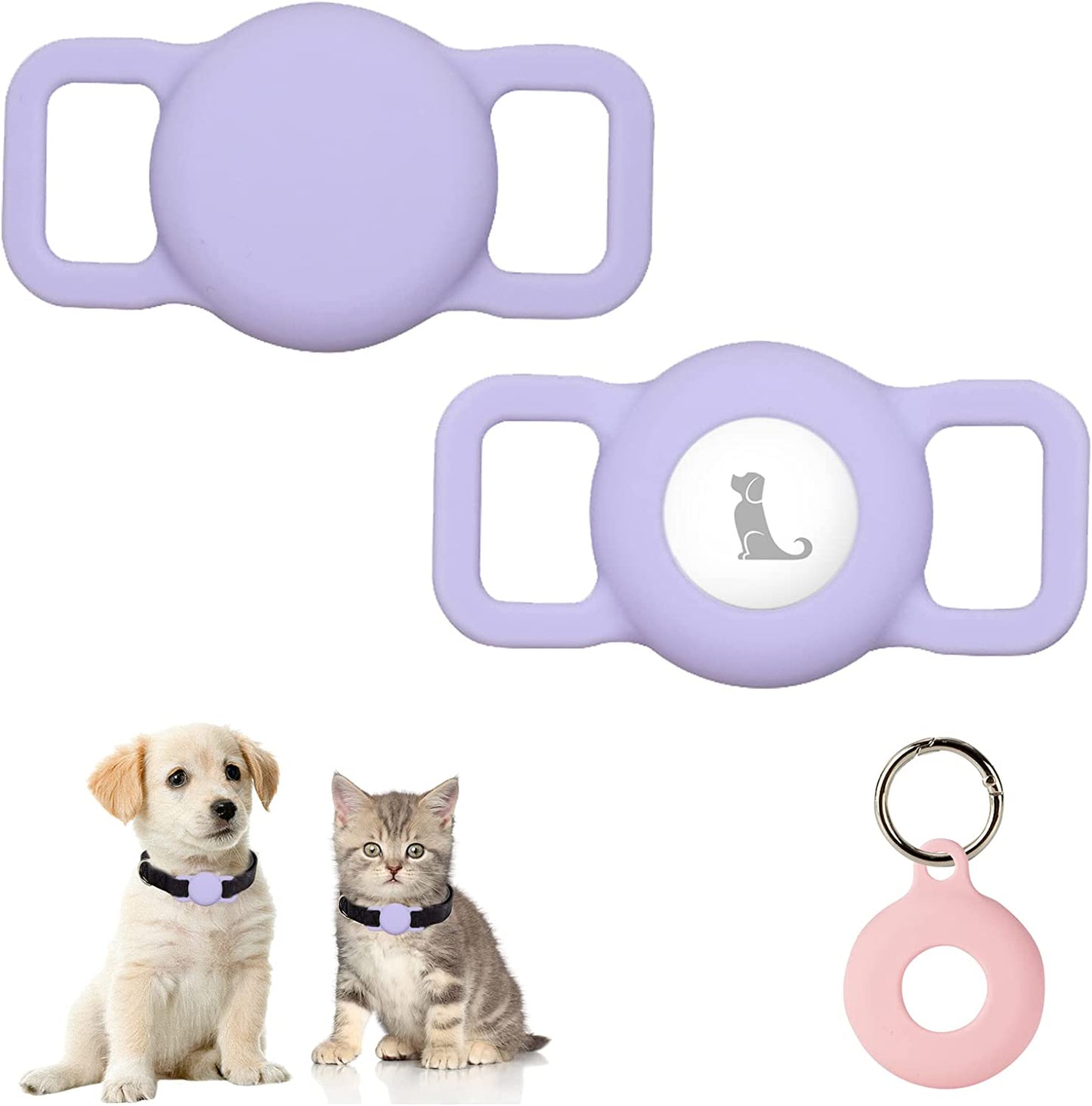 Puppydoggy 2 Pack Airtag Holder for Collar, Dog Cat Tracker Case, Silicone Airtag Case Waterproof, Scratch-Resistant, Anti-Lost & 1 Pack Airtag Keychain Holder for Bag, Suitcase (Small, Yellow)  Demao Purple Small 