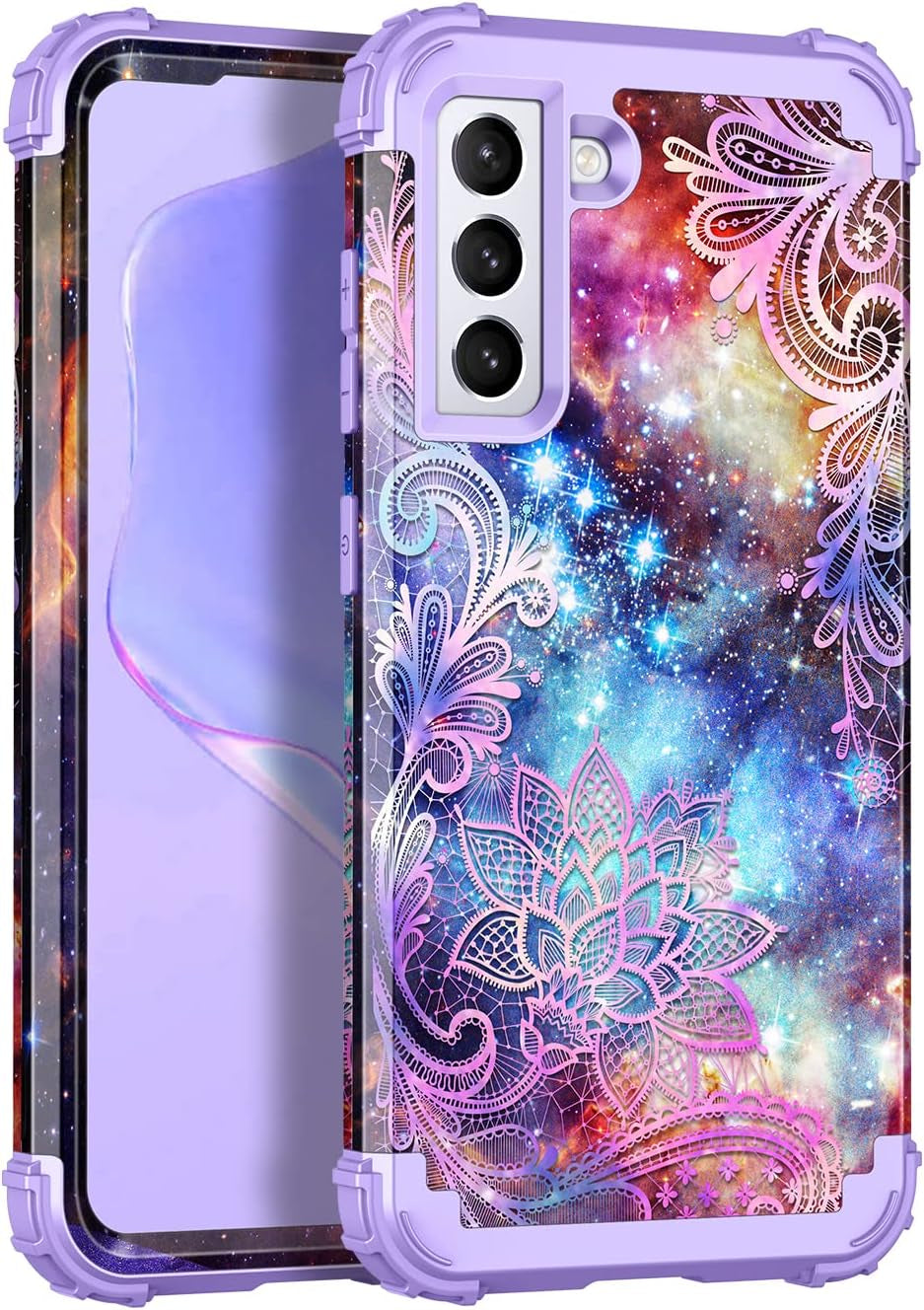 Rancase for Galaxy S21 5G Case,Three Layer Heavy Duty Shockproof Protection Hard Plastic Bumper +Soft Silicone Rubber Protective Case for Samsung Galaxy S21 5G 6.2 Inch,Purple Mandala  Rancase   