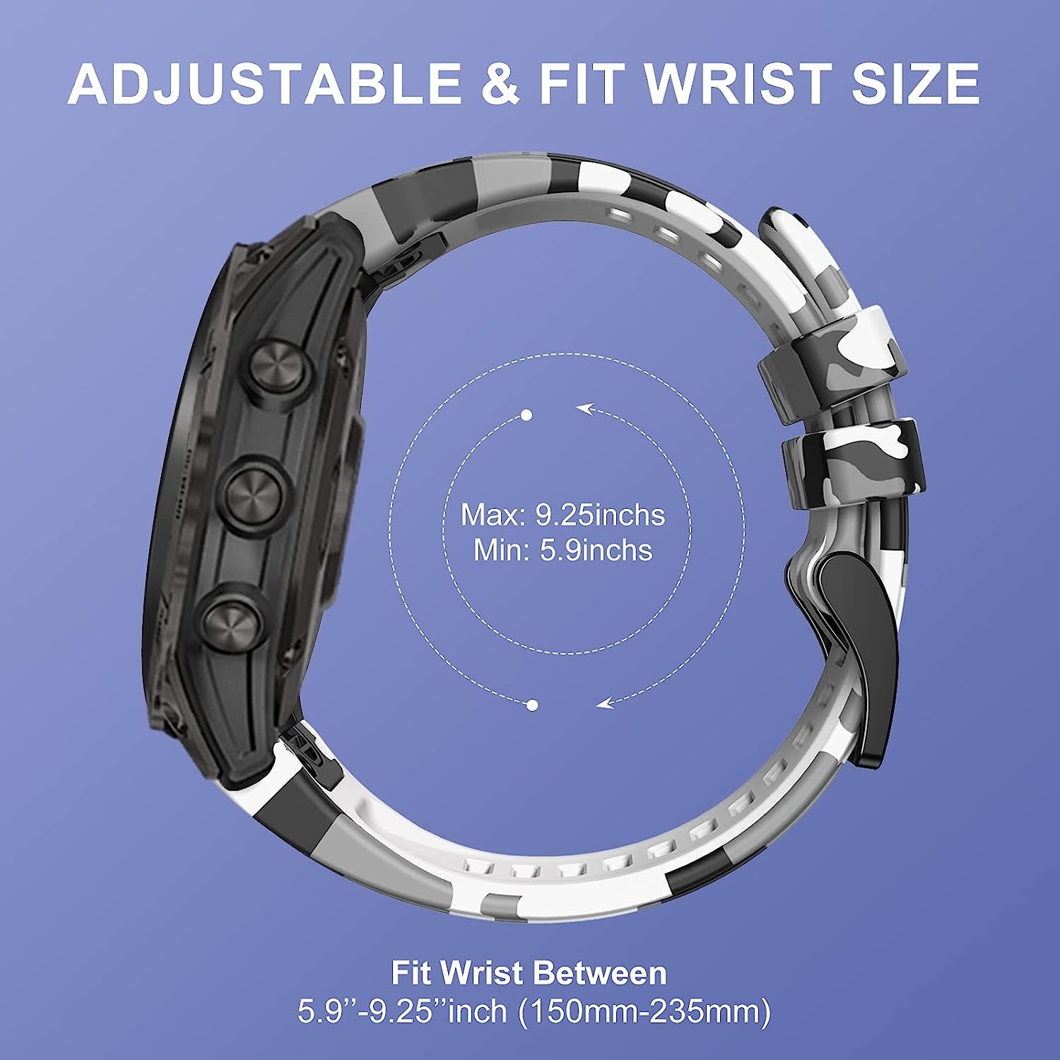 Bandkids 26Mm Camouflage Band for Garmin Fenix 5X /Fenix 6X /Fenix 7X Watch Band,Soft Silicone Waterproof Sport Quickfit Watch Bands for Garmin Fenix 6X Pro/5X Plus/Fenix 3/3 Hr/Enduro/Tactix Delta  Bandkids   