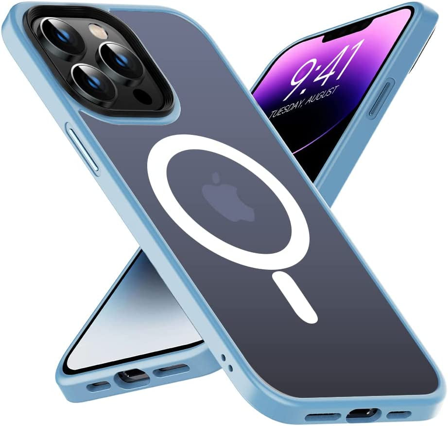 Mgnaooi Magnetic Case for Iphone 14 Pro Max Case [Mil-Grade Drop Tested & Compatible with Magsafe] Translucent Matte Back with Aluminum Alloy Keys, Shockproof 14 Pro Max Phone Case 6.7 Inch, Black  Mgnaooi Light  