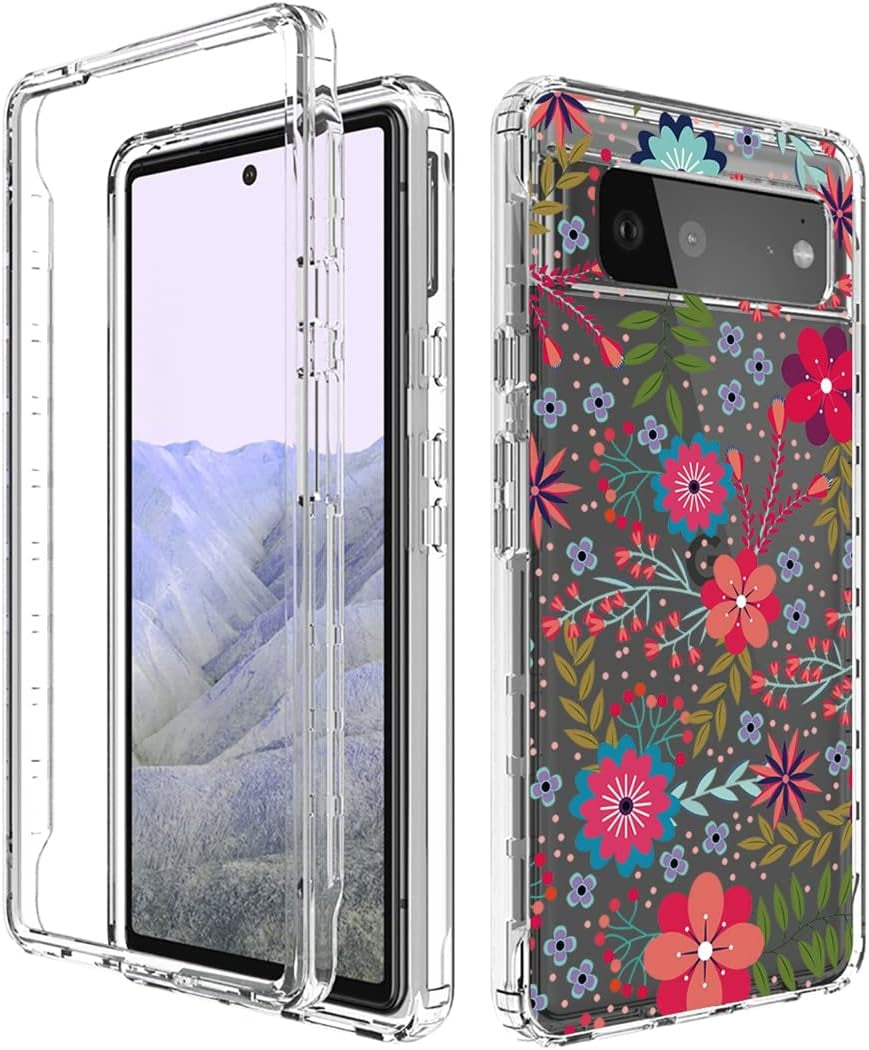 Vokuha Case for Pixel 6 Pro Case,Pixel 6 XL G8VOU Case, Floral Crystal Clear TPU Shockproof Protective Armor Cover for Google Pixel 6 Pro 5G (Flowers & Leaves)  Vokuha Floral Prints  