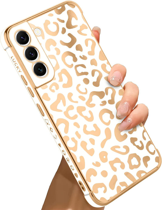 Bonoma for Samsung Galaxy S22 5G Case Leopard Plating Electroplate Luxury Elegant Case Camera Protector Soft TPU Shockproof Protective Corner Cover Galaxy S22 5G Case -White  Bonoma   