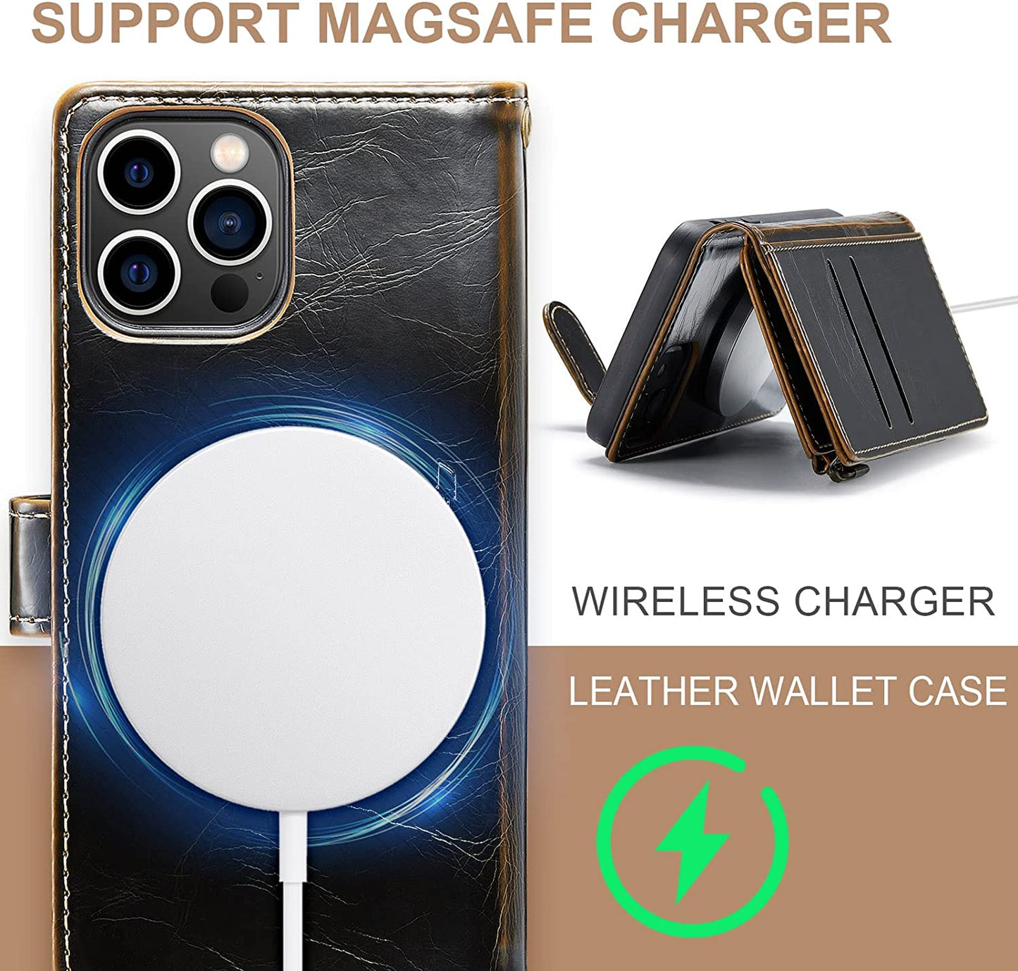 FLIPALM Wallet Case for Iphone 14 Pro(6.1") Flip Case,Compatible with Magsafe Charger,Pu Leather Zipper Protective Lanyard Strap Wristlet Case with Magnetic Closure and Card Holder Luxury Coffee  FLIPALM   