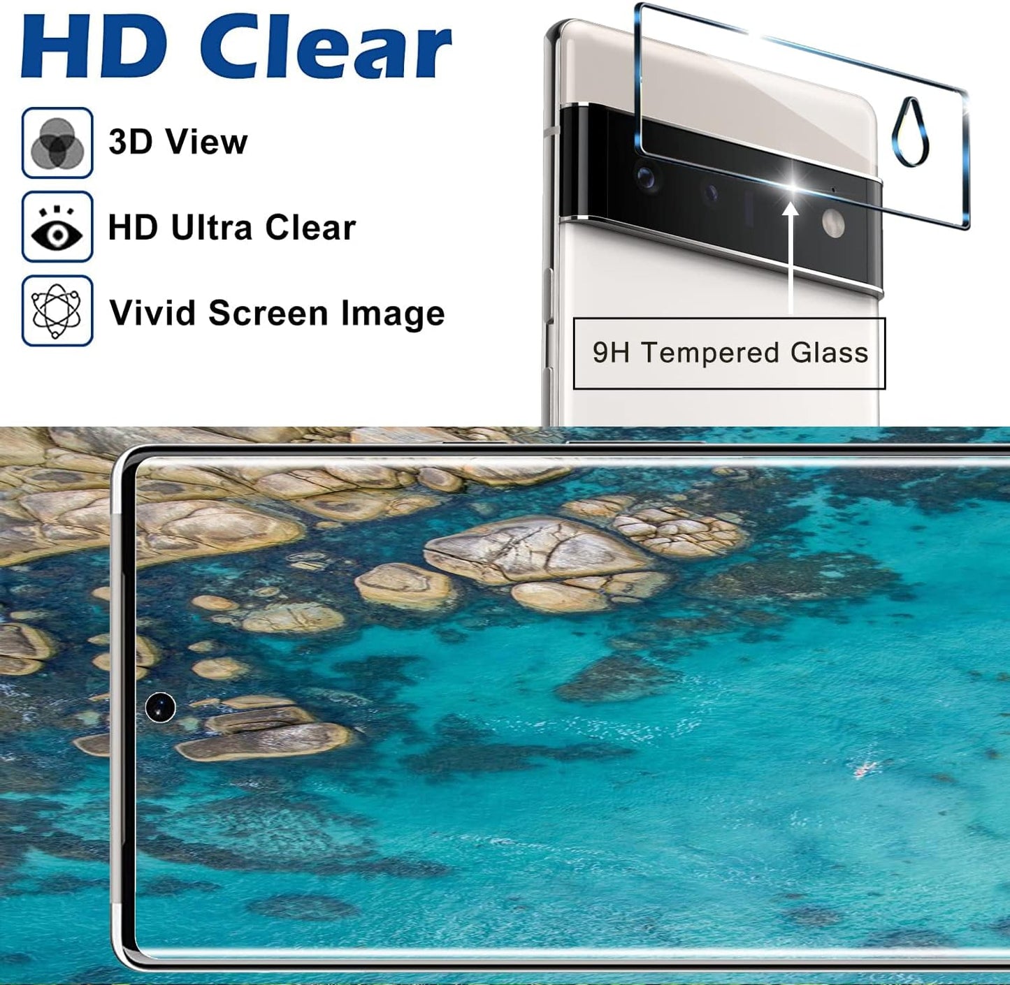 [2+2 Pack] Google Pixel 6 Pro Screen Protector, 9H Tempered Glass, Ultrasonic Fingerprint Support, 3D Curved,Hd Clear Scratch Resistant for Google Pixel 6 Pro 5G Glass Screen Protector  Arshek   