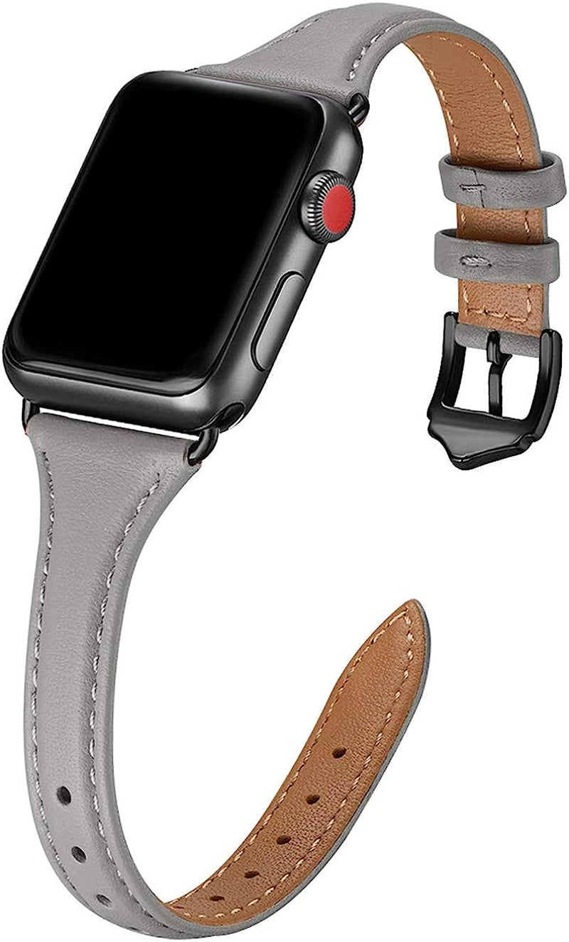 WFEAGL Leather Bands Compatible with Apple Watch Band 38Mm 40Mm 41Mm 42Mm 44Mm 45Mm 49Mm Women, Top Grain Leather Strap Slim & Thin Replacement Wristband for Iwatch Ultra SE & Series 8 7 6 5 4 3 2 1  WFEAGL Gray/Black 38mm 40mm 41mm 