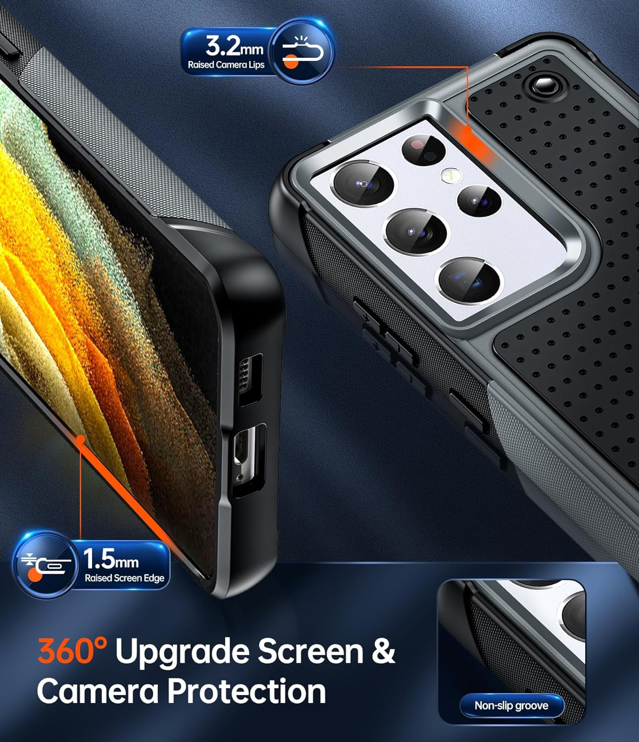 Leyi for Samsung S21 Ultra Case, Samsung Galaxy S21 Ultra Case 5G, Shockproof Heavy Duty Dual Layer Protective Hard PC Textured Back & Soft Bumper Case Cover for Galaxy S21 Ultra, Grey  LeYi   