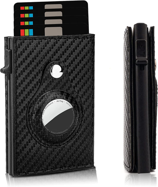 Airtag Wallet for Mens, Mens Slim Wallet with Air Tag Money Clip, Airtag Wallet Leather Carbon Fiber FID Blocking Credit Card Smart Wallet, Slim Minimalist Front Pocket Wallet Men Women Gift  Niksopain   