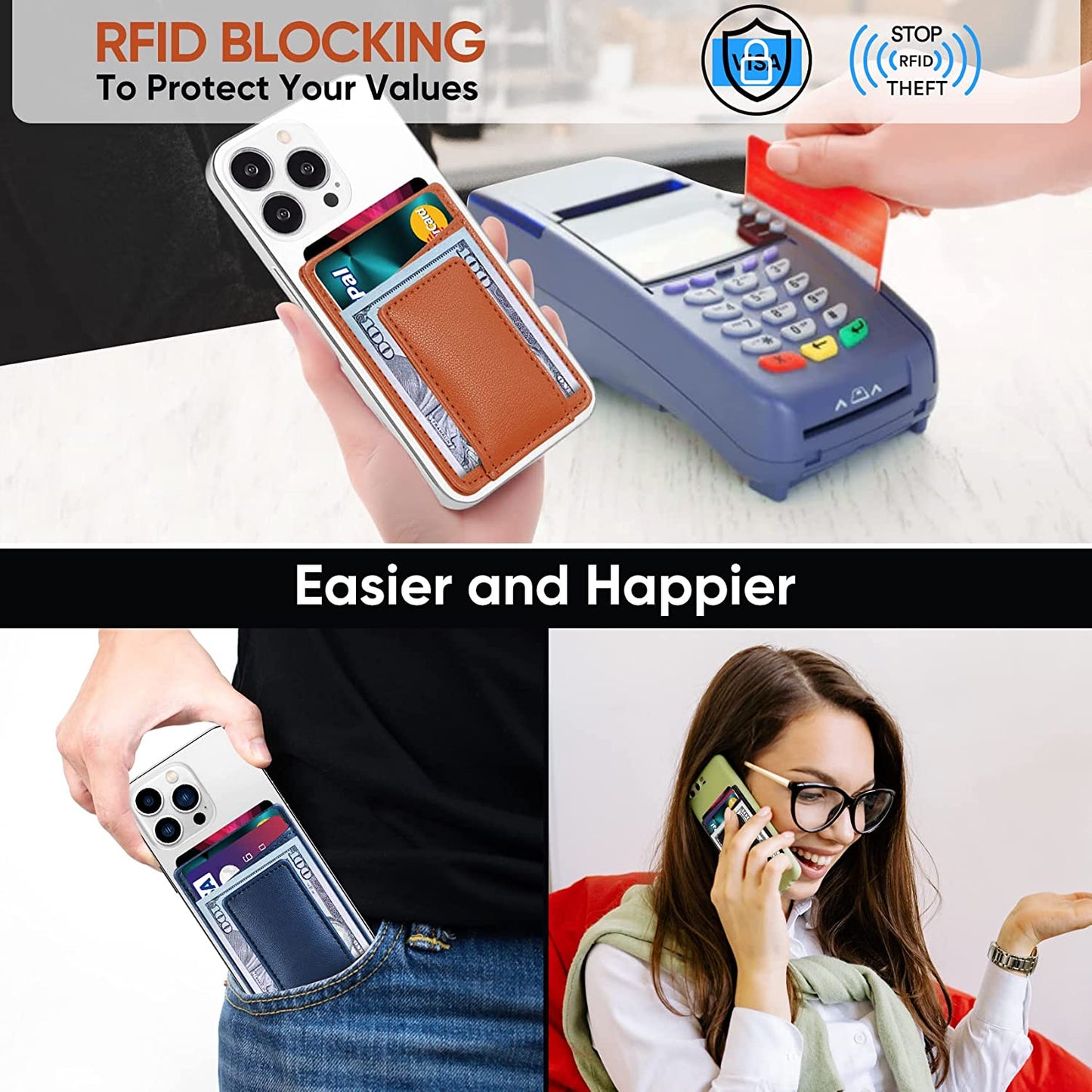 Magnetic Card Wallet Holder for Apple Magsafe, Magnetic Card Holder Magsafe Compatible with Iphone 12 Iphone 13/14 Magsafe Wallet, Mag Safe Leather Wallet for Back of Iphone 14/13/ 12 Series, Black  HiWe   