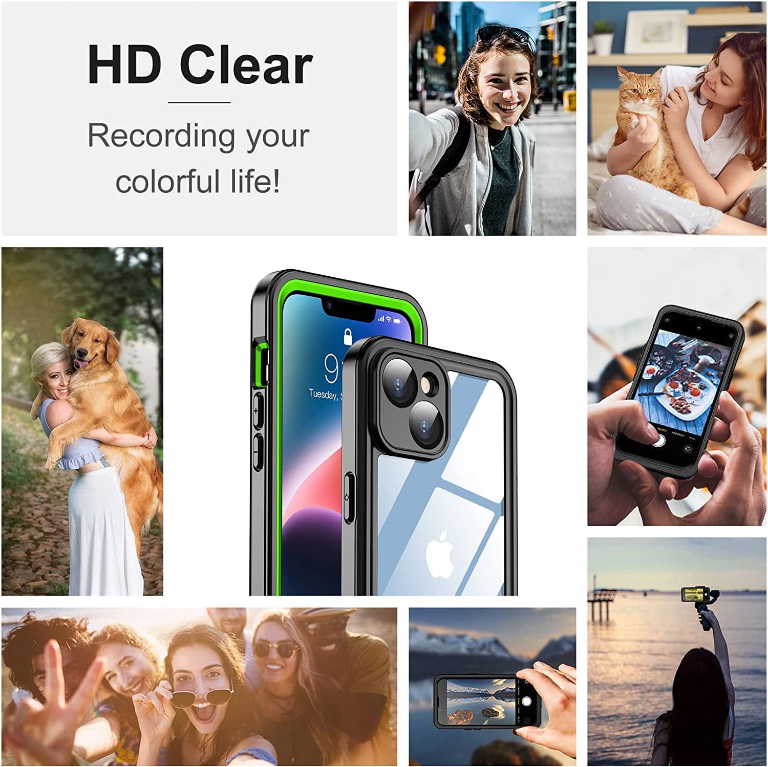 Temdan [Real 360 for Iphone 14 Case Waterproof, Built-In 9H Tempered Glass Camera Lens & Screen Protection [14FT Military Dropproof][Full-Body Shockproof][Dustproof][Ip68 Underwater] Phone Case Green  Temdan   