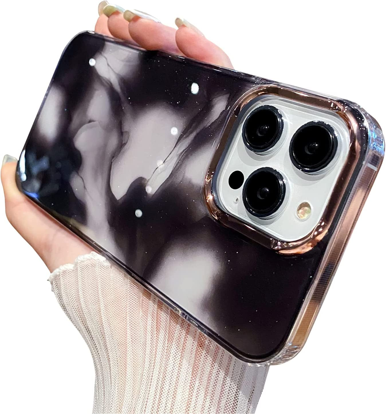 Uioeua Compatible with Iphone 14 Pro Max Case for Women Girls,Luxury Shiny Fashion Gradient Glitter Bling Cute Clear Acrylic Plate Shockproof Case for Iphone 14 Pro Max(Gradient Purple)  Uioeua Ink Black  