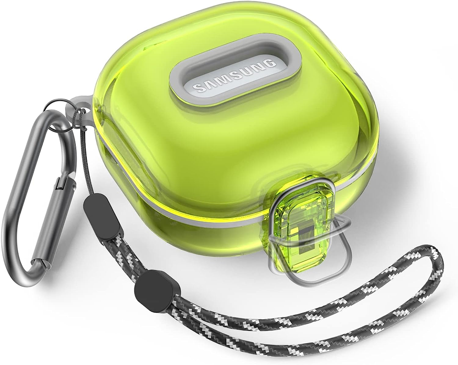 WOFRO [Secure Lock] Clear Case for Samsung Galaxy Buds 2 Pro/Galaxy Buds 2/Galaxy Buds Pro/Galaxy Buds Live Earbuds, Shock-Absorbing Protective Cover Skin Hard with Carabiner & Lanyard(Clear Purple)  WOFRO Clear Neon Yellow  