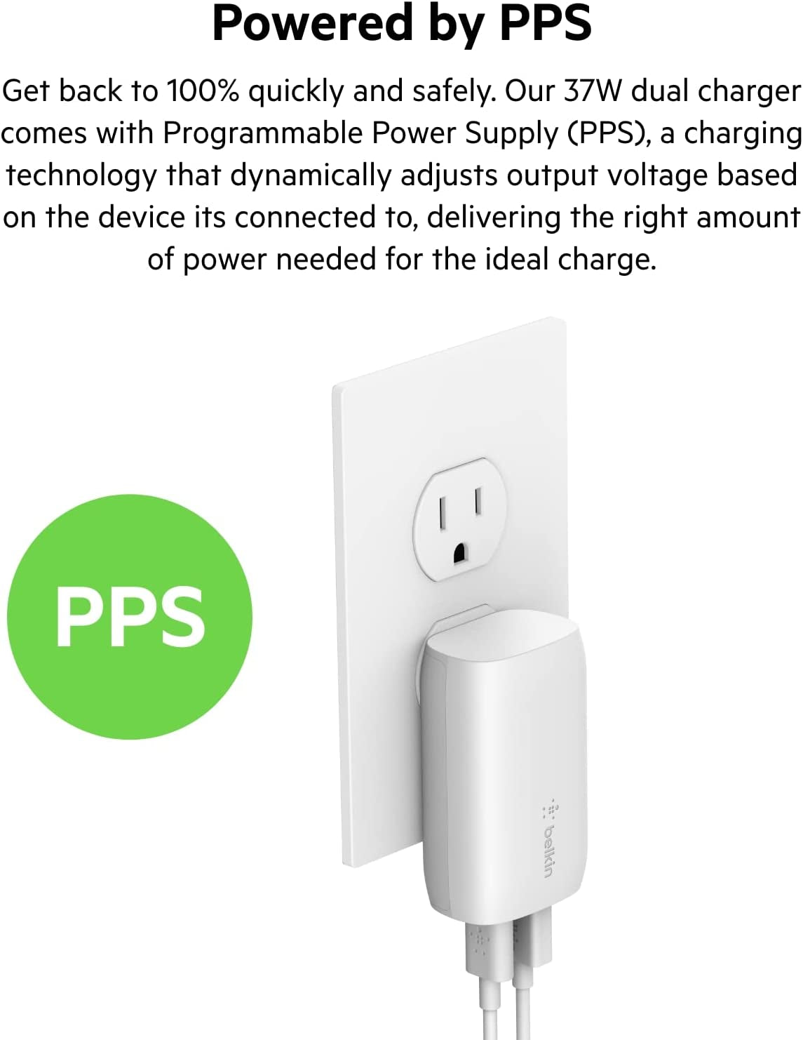 Belkin 37 Watt USB C Wall Charger - Power Delivery 25W USB C Port + 12W USB a Port for PPS Charging Apple Iphone 14, 14 Pro, 14 Pro Max, 13 Pro, 13 Pro Max, Galaxy S21 Ultra & More  Belkin   