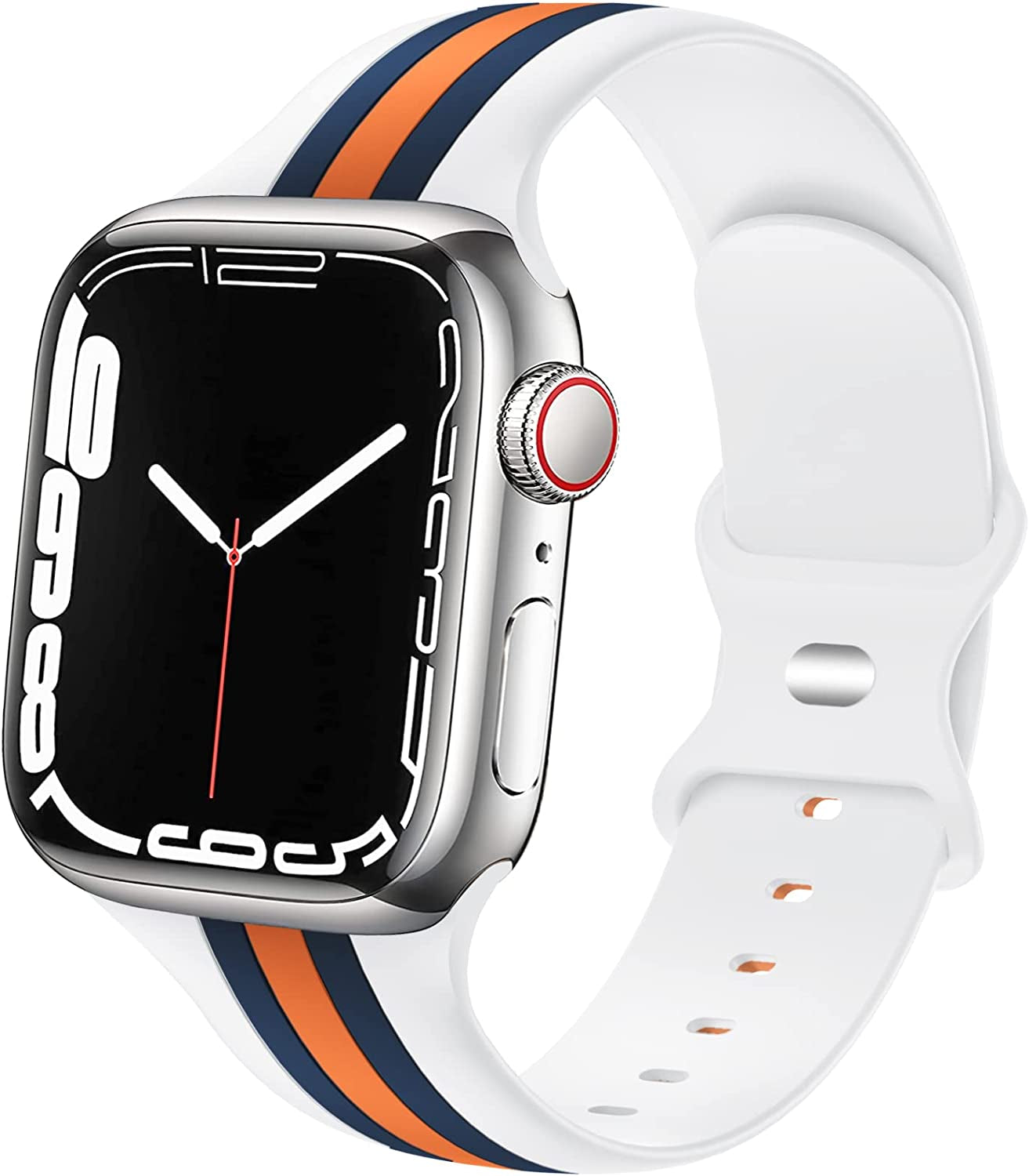 Designer Sport Bands Compatible with Apple Watch Band 42Mm 44Mm 45Mm 49Mm Series 8 Ultra 7 6 5 4 3 2 1 SE Women Men, Breathable Soft Silicone Strap Replacement Band for Iwatch Bands  Plesechde Blue/Orange-White 38mm/40mm/41mm 