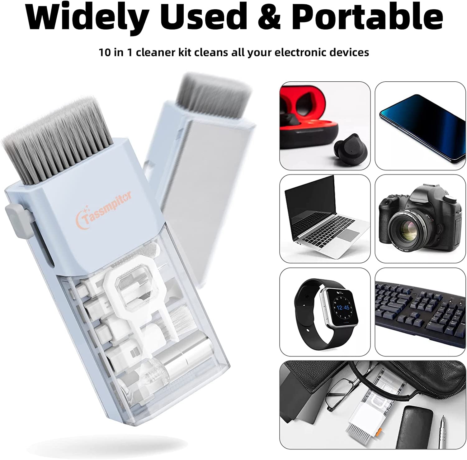 10-In-1 Laptop Keyboard Cleaner Cleaning Kit, Electronics Screen Cleaner Repair Tool with 3 in 1 Earbud Cleaner Pen, Camera Lens Pen, Suit for Macbook Ipad, Iphone, Cell Phone, PC Monitor with Patent  Tassmpitor   