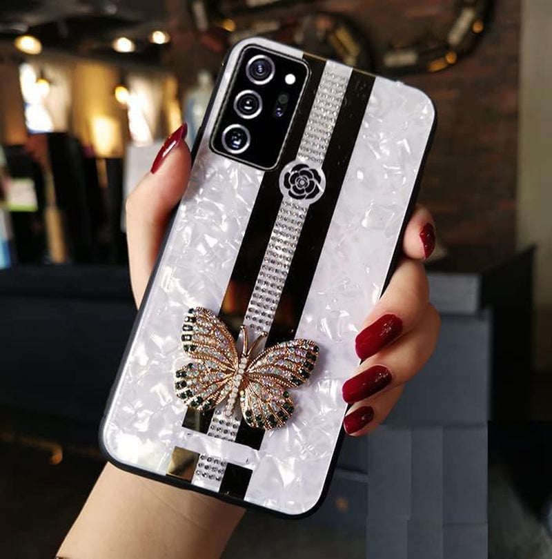 Supshop Note20 for Samsung Galaxy Note 20 5G Case for Women Girl Design with Ring Kickstand,Fashion Cute Bling Diamond Rhinestone Glitter Butterfly Marble Mirror Phone Cover,Purple  SUPSHOP C-White For Samsung Galaxy Note20 Ultra 