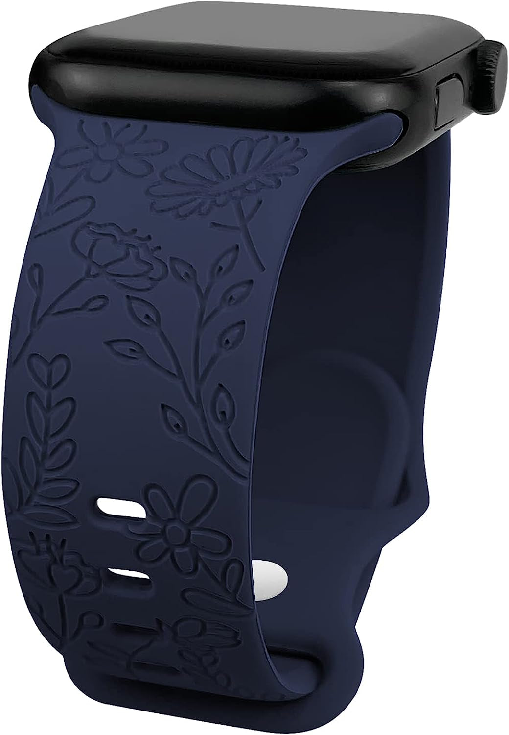 Lyfatz Flower Engraved Bands Compatible with Apple Watch Band 38Mm 40Mm 41Mm 42Mm 44Mm 45Mm 49Mm Women,Floral Laser Soft Silicone Waterproof Sport Band Replacement Wristbands for Iwatch Series 8 7 6 5 4 3 2 1 SE Ultra  Lyfatz Dark Blue 42/44/45/49mmS/M 