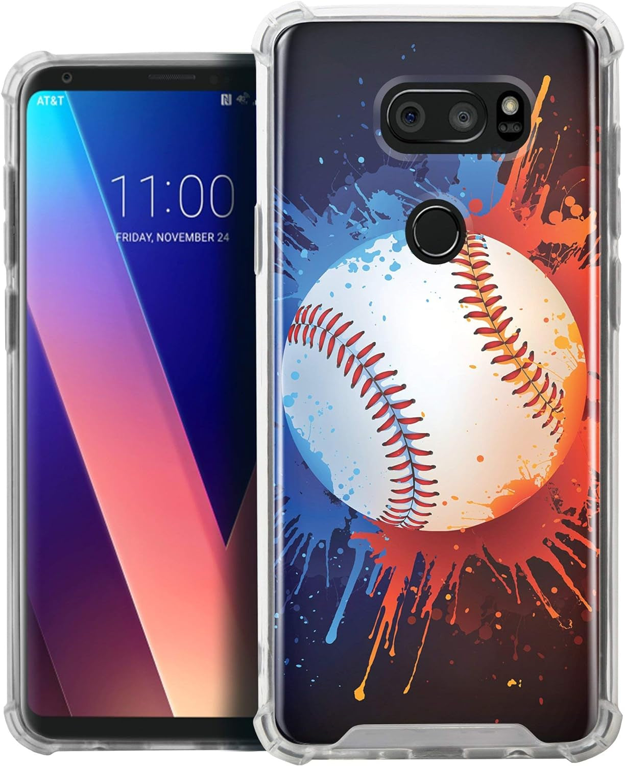 Casesondeck Clear Case Compatible with [LG V30S Thinq and LG V30] Slim Fit Premium Hybrid Shockproof Flexible TPU Case (Baseball)  CasesonDeck   