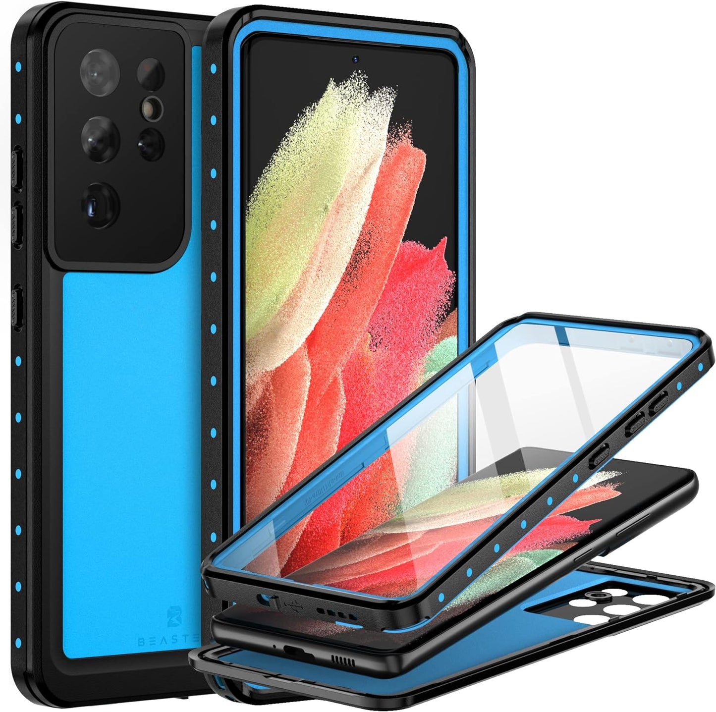 BEASTEK for Samsung Galaxy S21 Ultra Waterproof Case, NRE Series, Shockproof Underwater IP68 Case with Built-In Screen Protector Full Body Protective Cover, for Galaxy S21 Ultra 6.8 Inch (Blue)  BEASTEK   